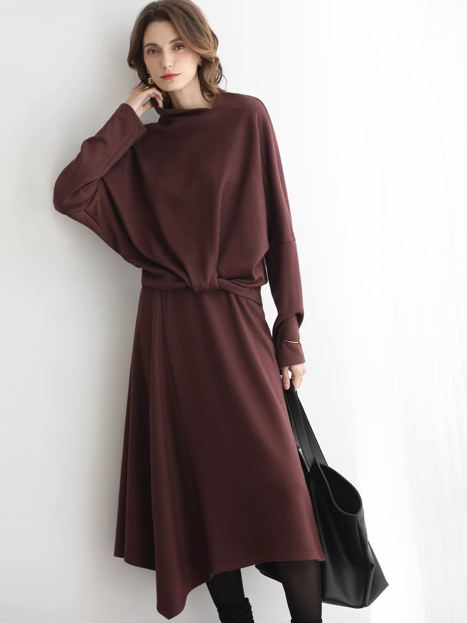 COCOBELLA_Patchwork_Knit_Set_Elegant_Relaxed_Fit_Women_Pullover_Collar_Sweater_MISSTT