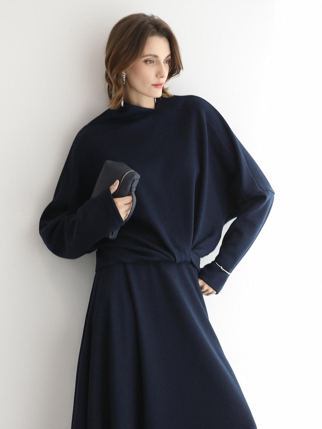 COCOBELLA Patchwork Knit Set Elegant Relaxed Fit Women Pullover Collar Sweater