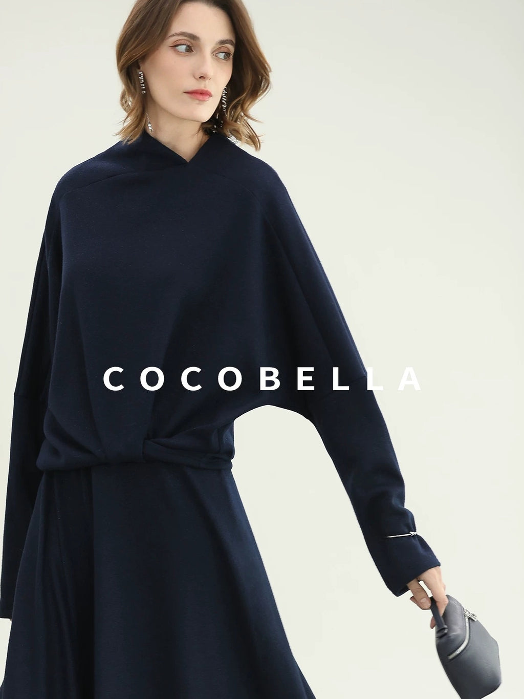 COCOBELLA Patchwork Knit Set Elegant Relaxed Fit Women Pullover Collar Sweater