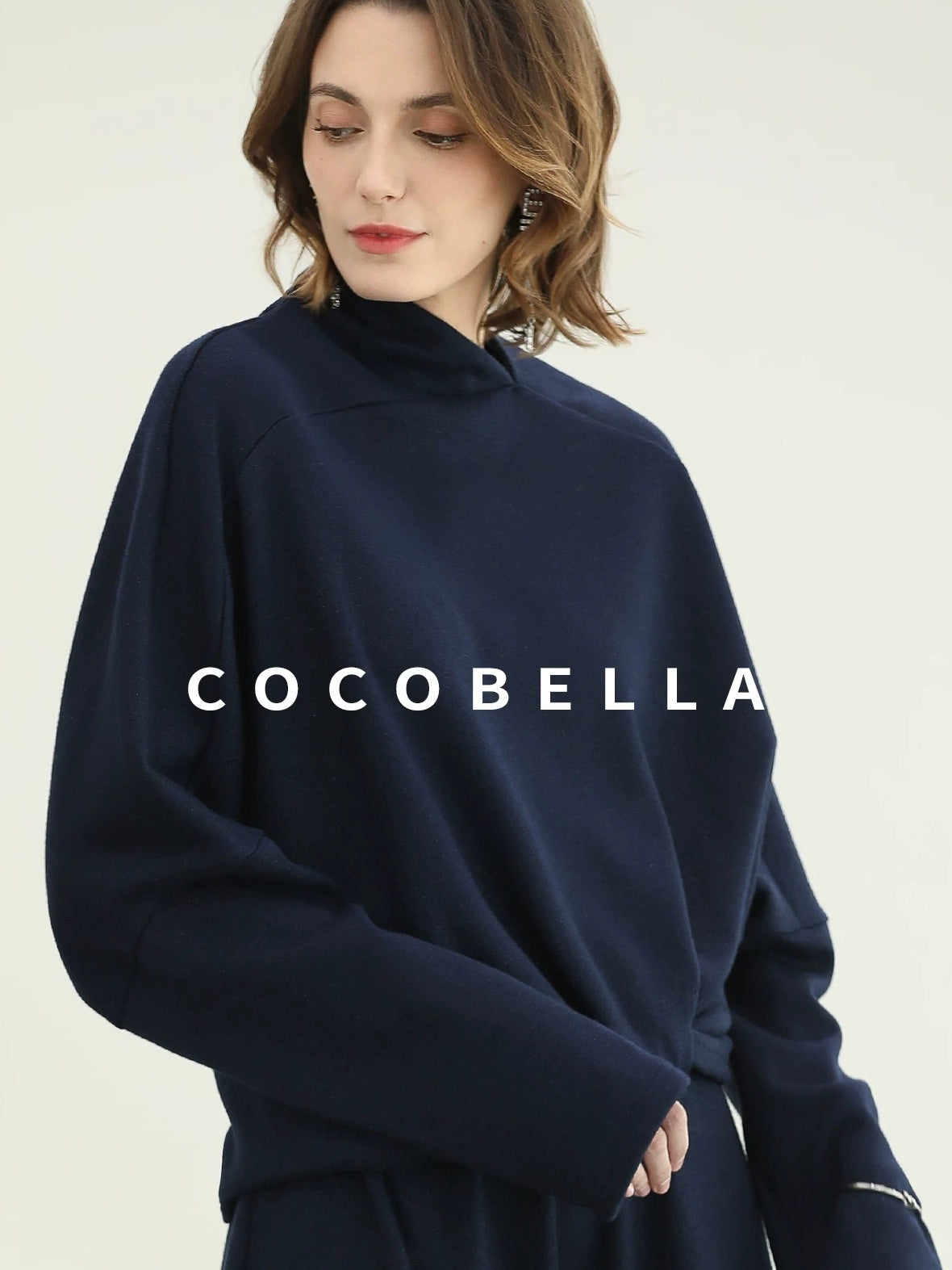 COCOBELLA Patchwork Knit Set Elegant Relaxed Fit Women Pullover Collar Sweater