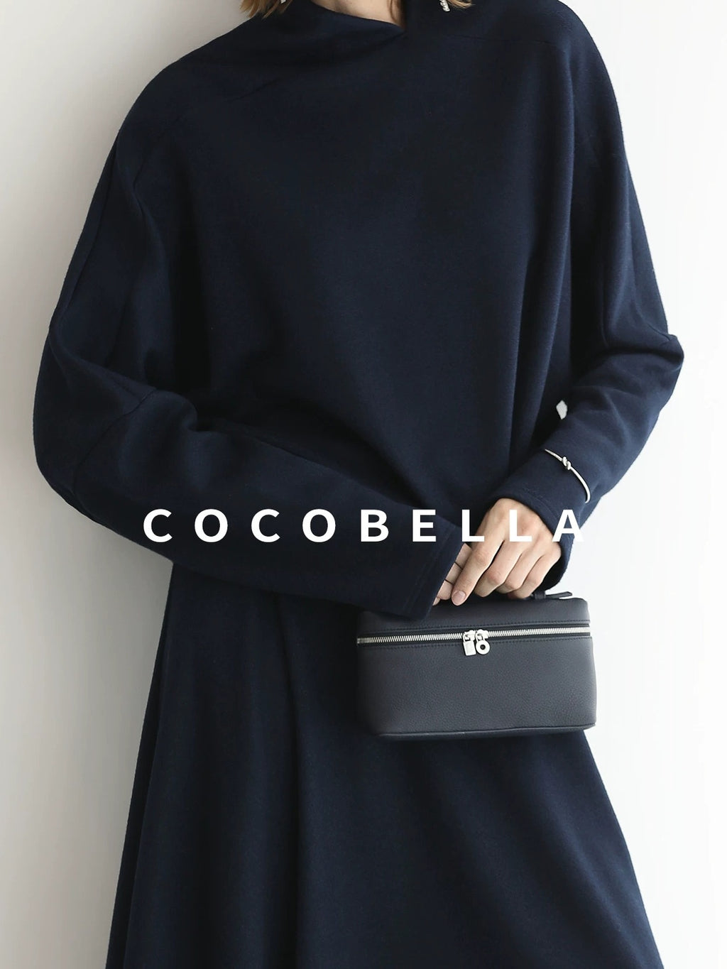 COCOBELLA Patchwork Knit Set Elegant Relaxed Fit Women Pullover Collar Sweater