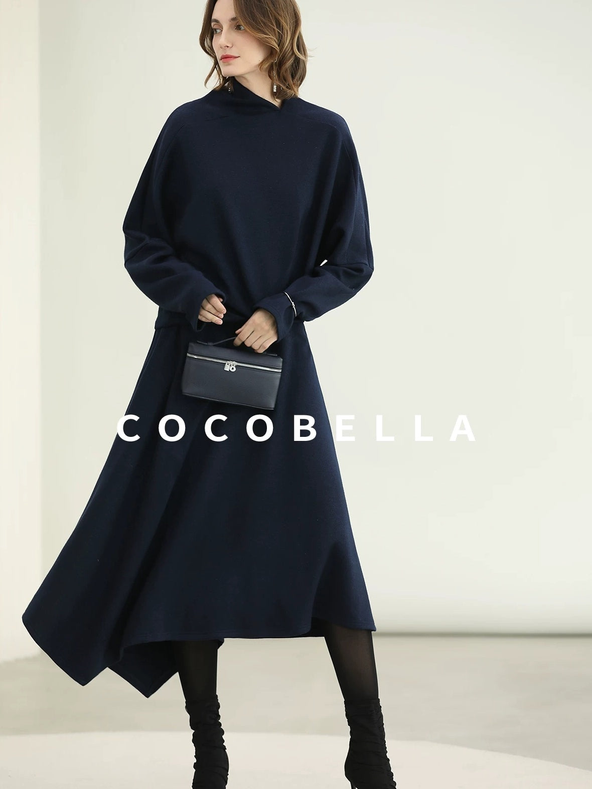 COCOBELLA Patchwork Knit Set Elegant Relaxed Fit Women Pullover Collar Sweater