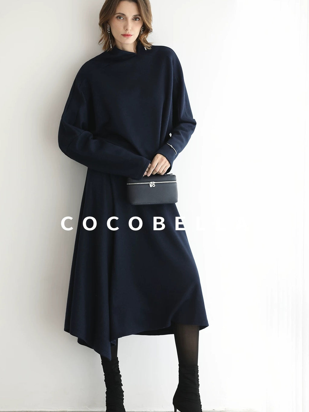 COCOBELLA Patchwork Knit Set Elegant Relaxed Fit Women Pullover Collar Sweater