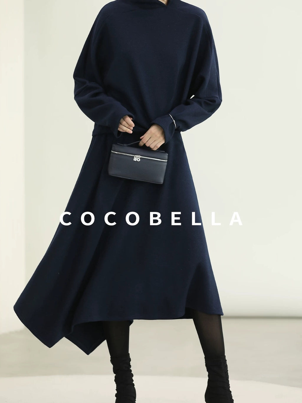 COCOBELLA Patchwork Knit Set Elegant Relaxed Fit Women Pullover Collar Sweater