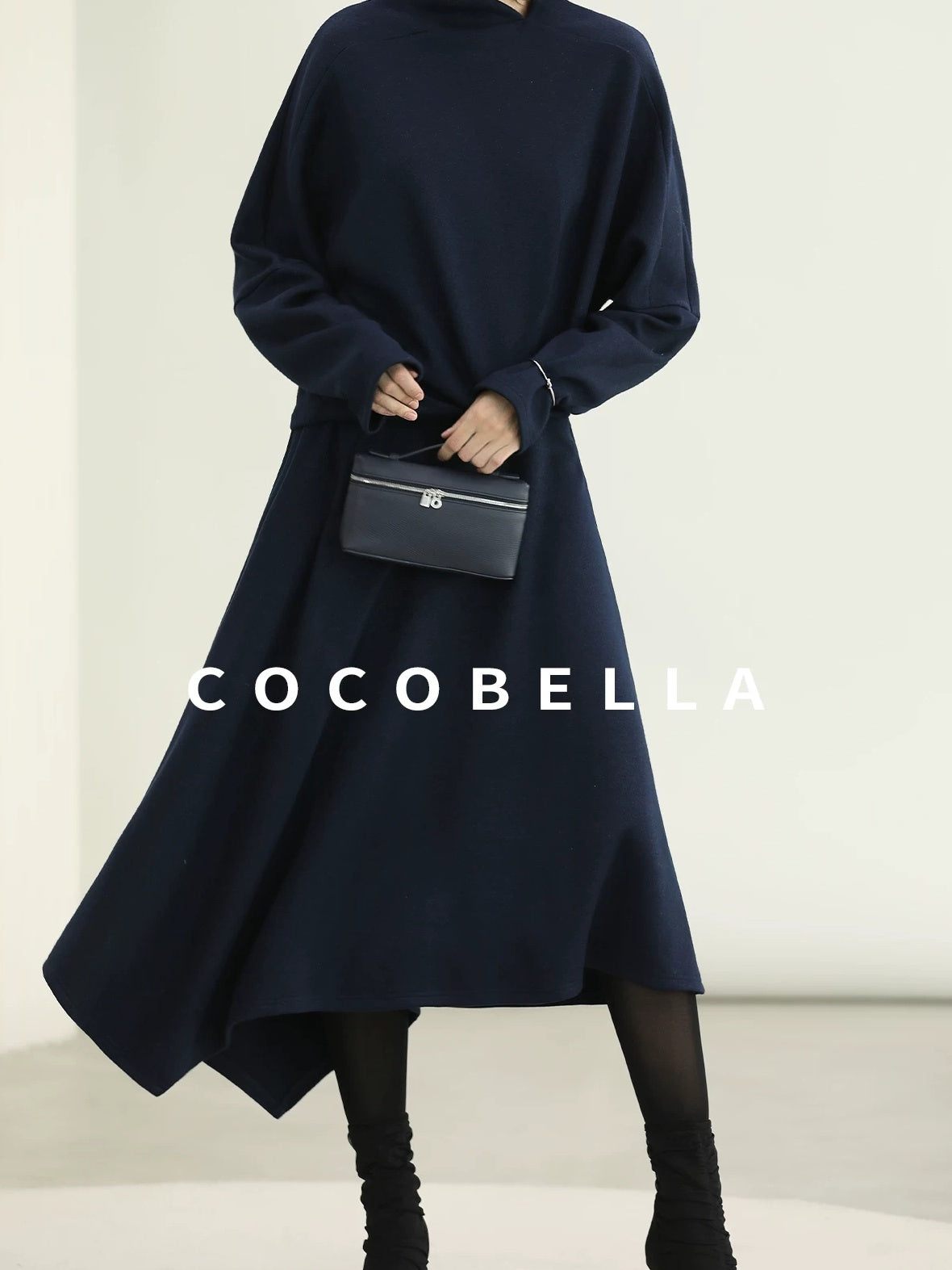 COCOBELLA Patchwork Knit Set Elegant Relaxed Fit Women Pullover Collar Sweater