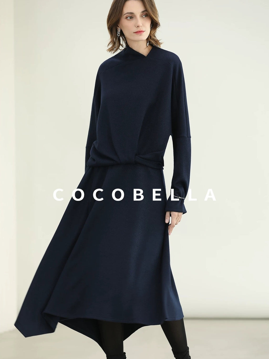 COCOBELLA Patchwork Knit Set Elegant Relaxed Fit Women Pullover Collar Sweater