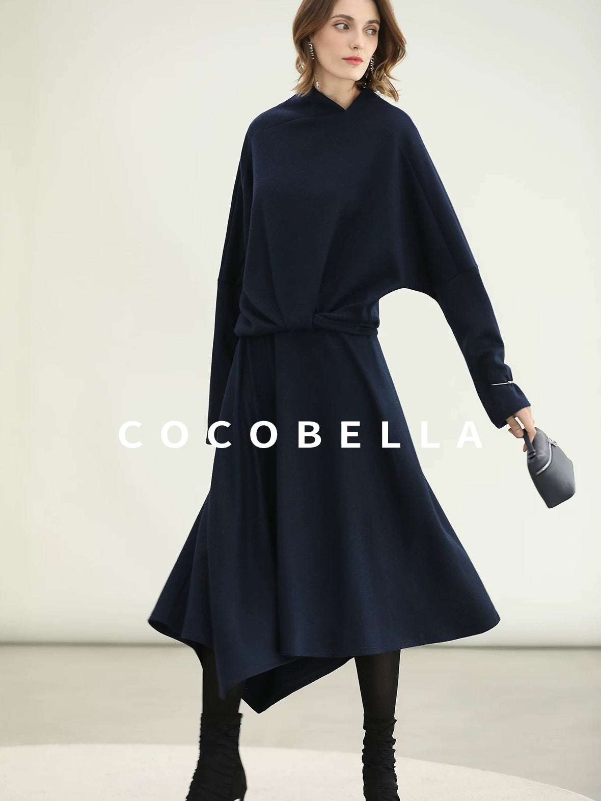 COCOBELLA Patchwork Knit Set Elegant Relaxed Fit Women Pullover Collar Sweater