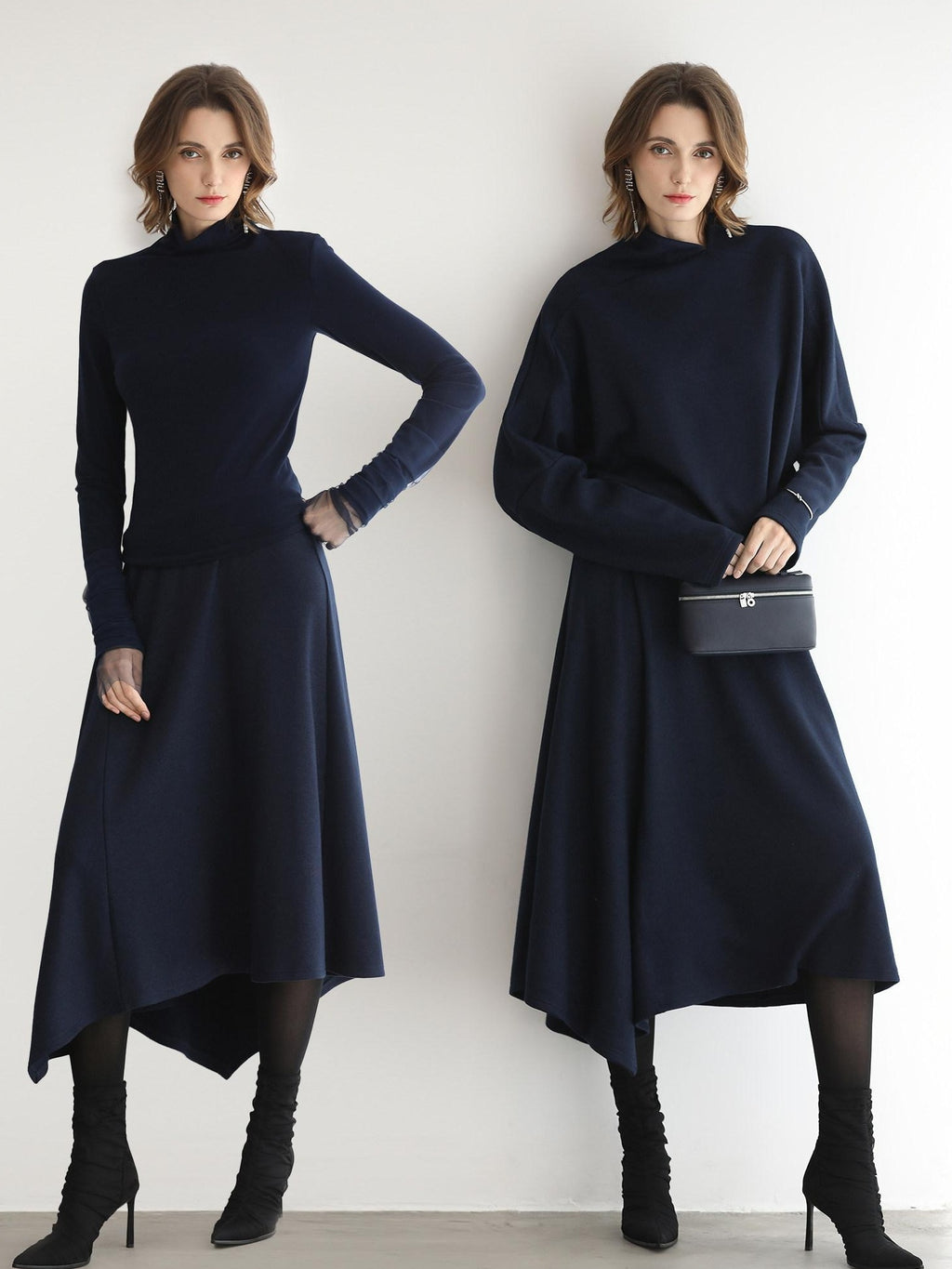 COCOBELLA Patchwork Knit Set Elegant Relaxed Fit Women Pullover Collar Sweater