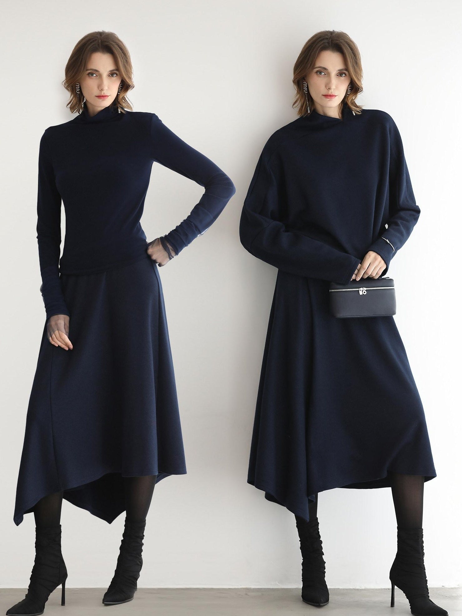 COCOBELLA Patchwork Knit Set Elegant Relaxed Fit Women Pullover Collar Sweater