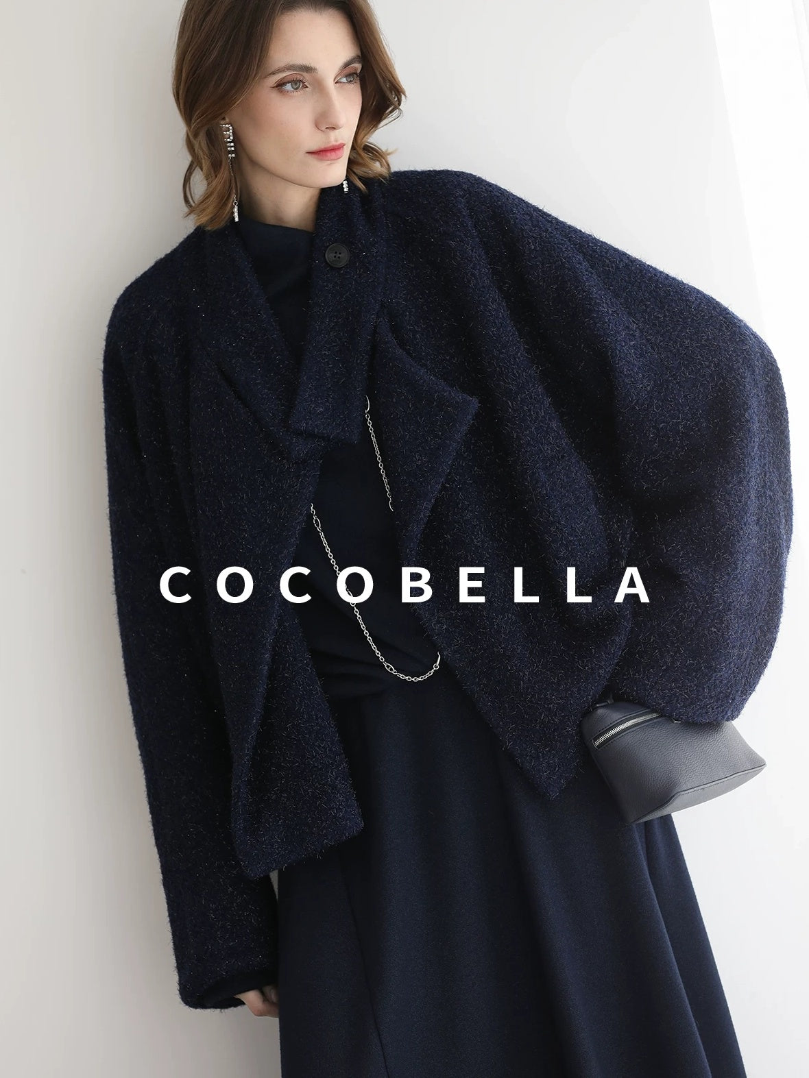 COCOBELLA Patchwork Knit Set Elegant Relaxed Fit Women Pullover Collar Sweater