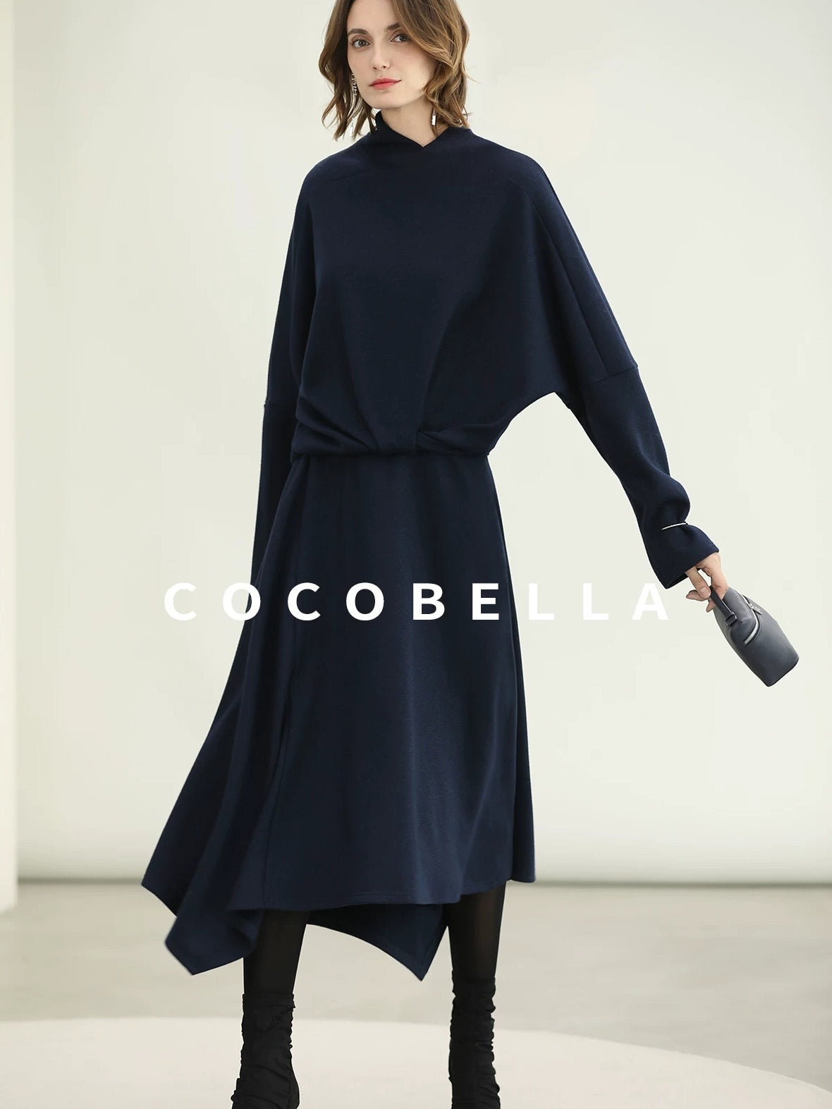 COCOBELLA Patchwork Knit Set Elegant Relaxed Fit Women Pullover Collar Sweater