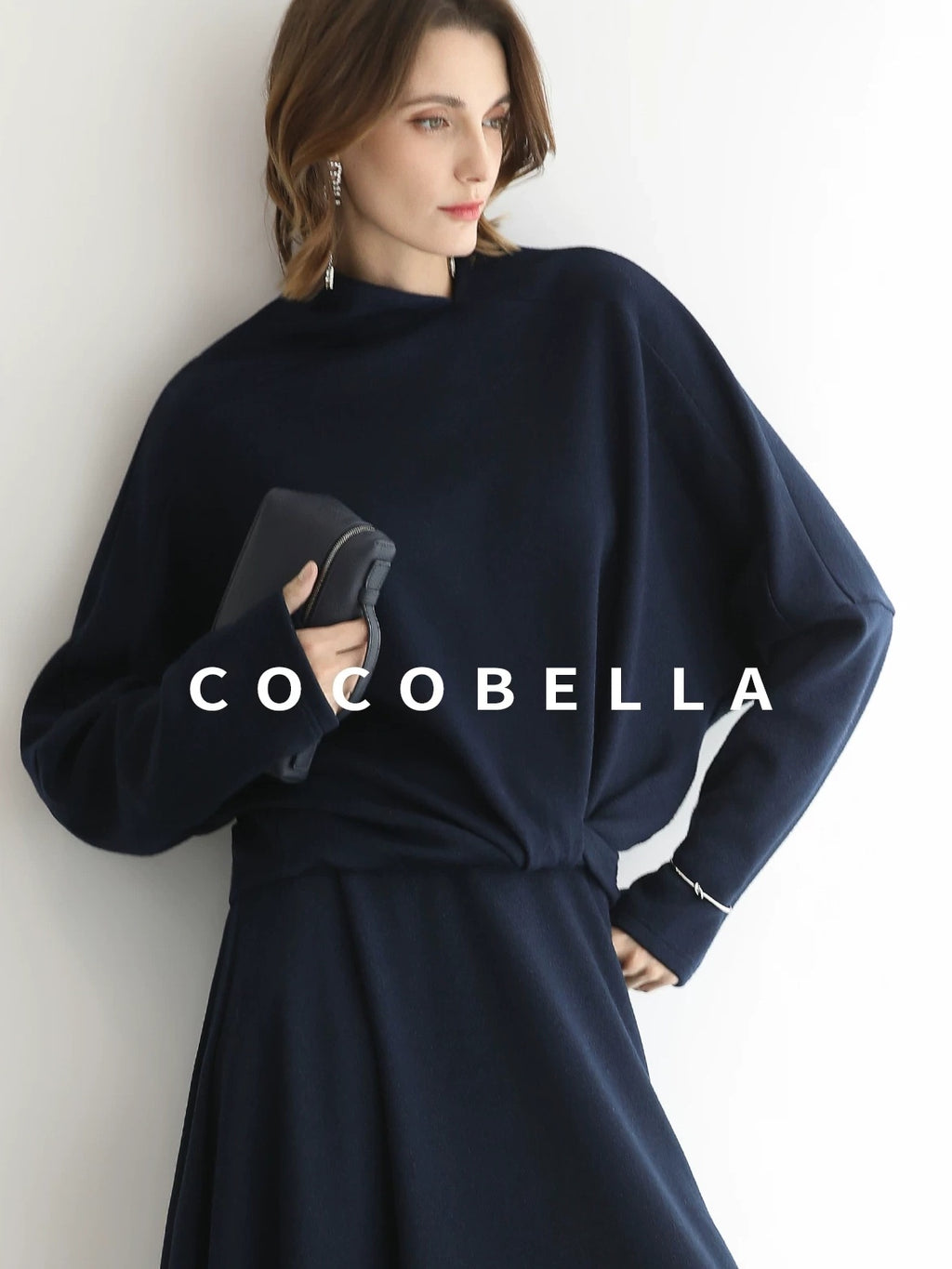 COCOBELLA Patchwork Knit Set Elegant Relaxed Fit Women Pullover Collar Sweater