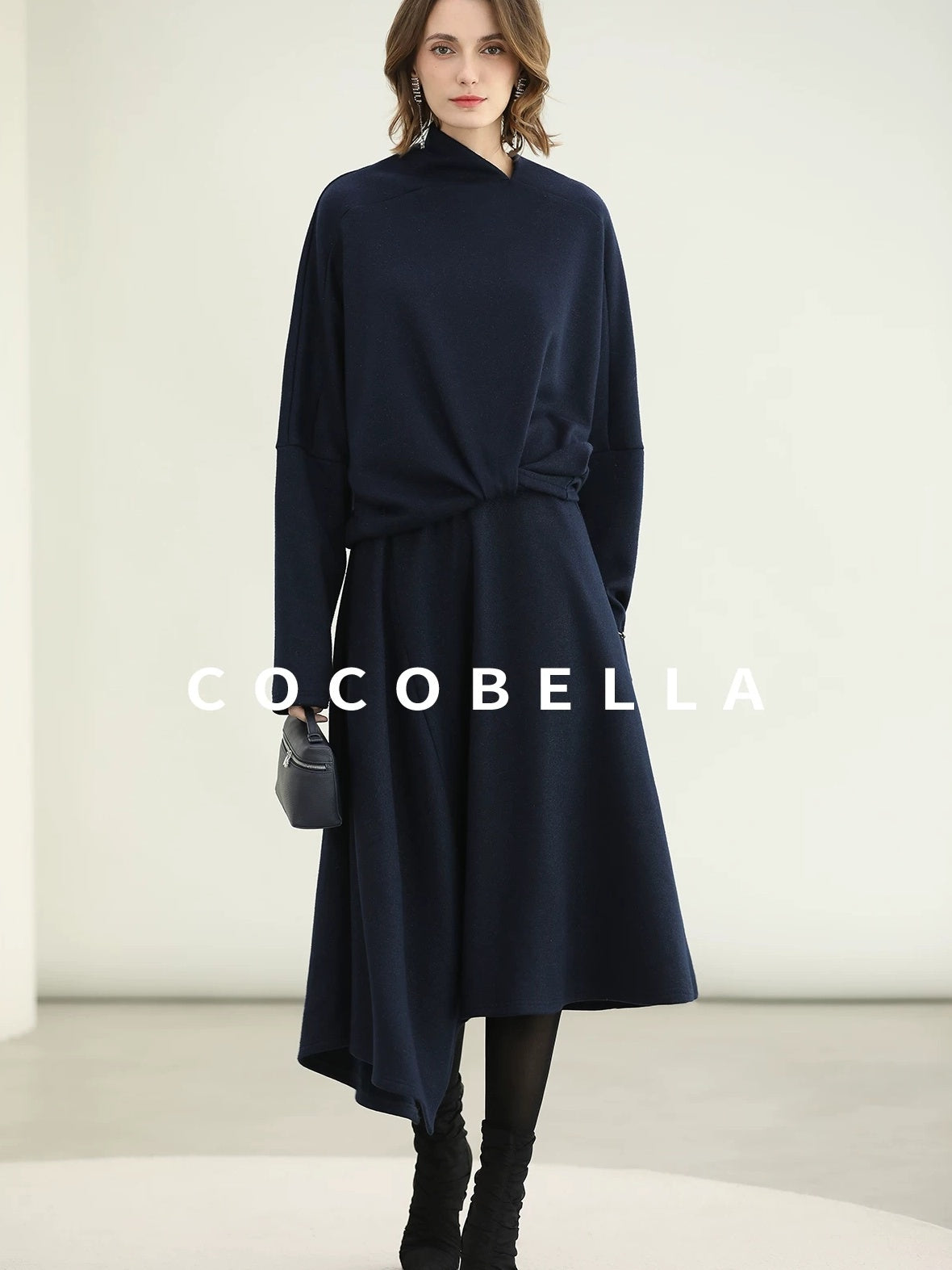 COCOBELLA Patchwork Knit Set Elegant Relaxed Fit Women Pullover Collar Sweater