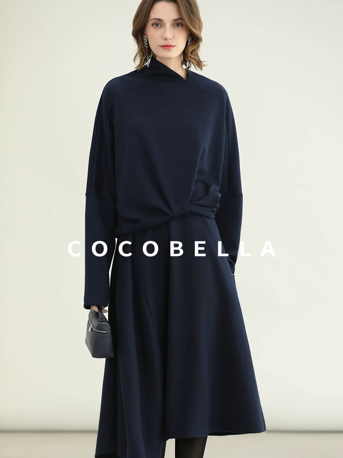 COCOBELLA Patchwork Knit Set Elegant Relaxed Fit Women Pullover Collar Sweater