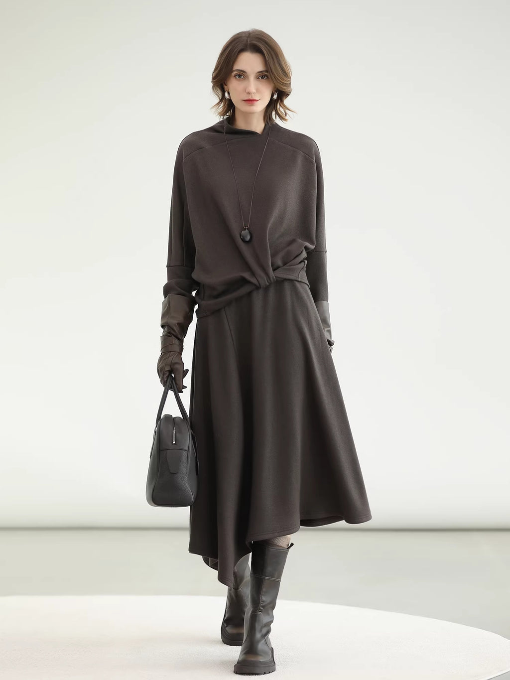 COCOBELLA_Patchwork_Knit_Two_Piece_Set_Stand_Collar_Long_Sleeve_Loose_Fit_Women_Sweater_MISSTT