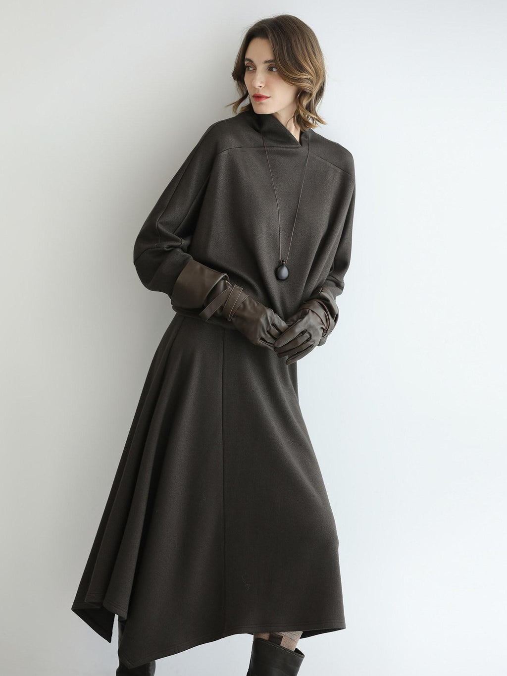 COCOBELLA Patchwork Knit Two Piece Set Stand Collar Long Sleeve Loose Fit Women Sweater