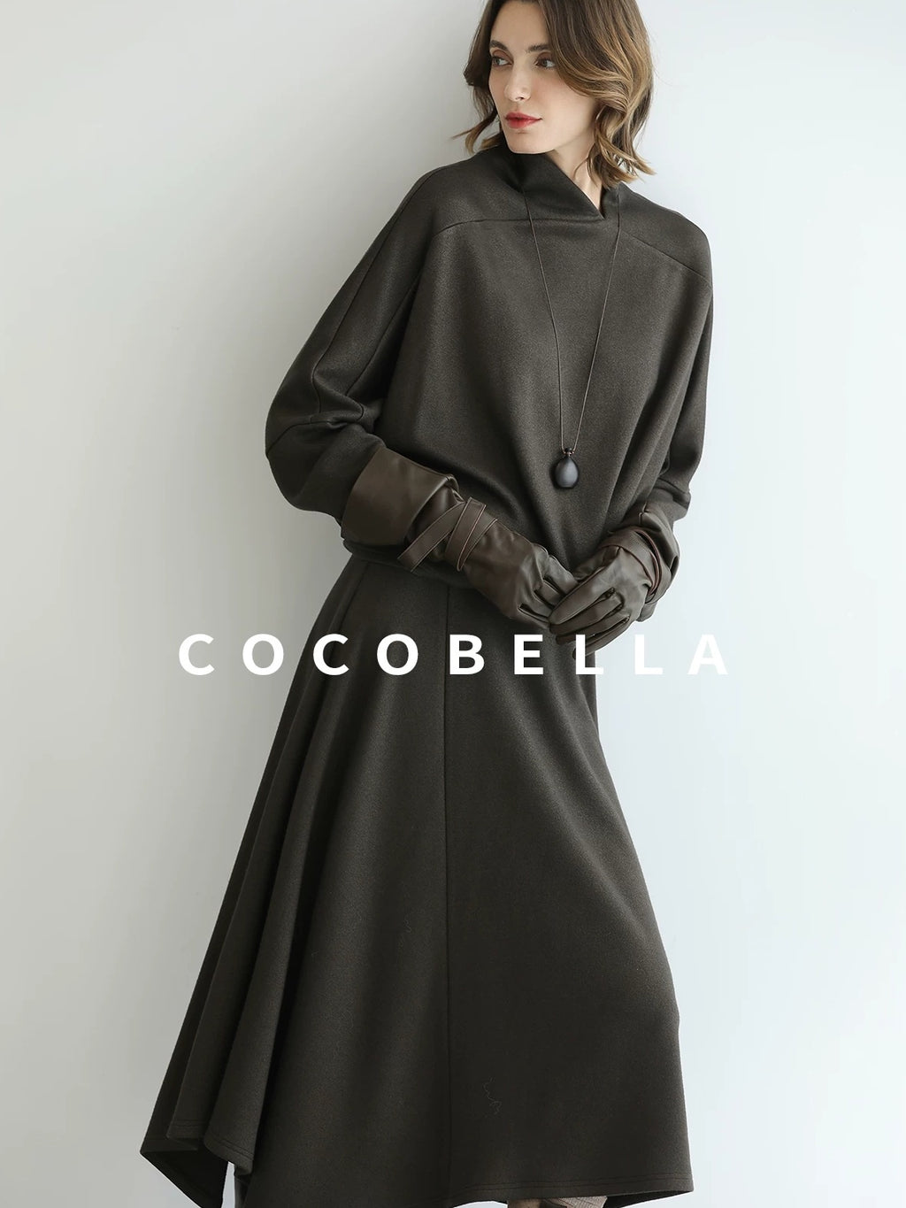 COCOBELLA Patchwork Knit Two Piece Set Stand Collar Long Sleeve Loose Fit Women Sweater