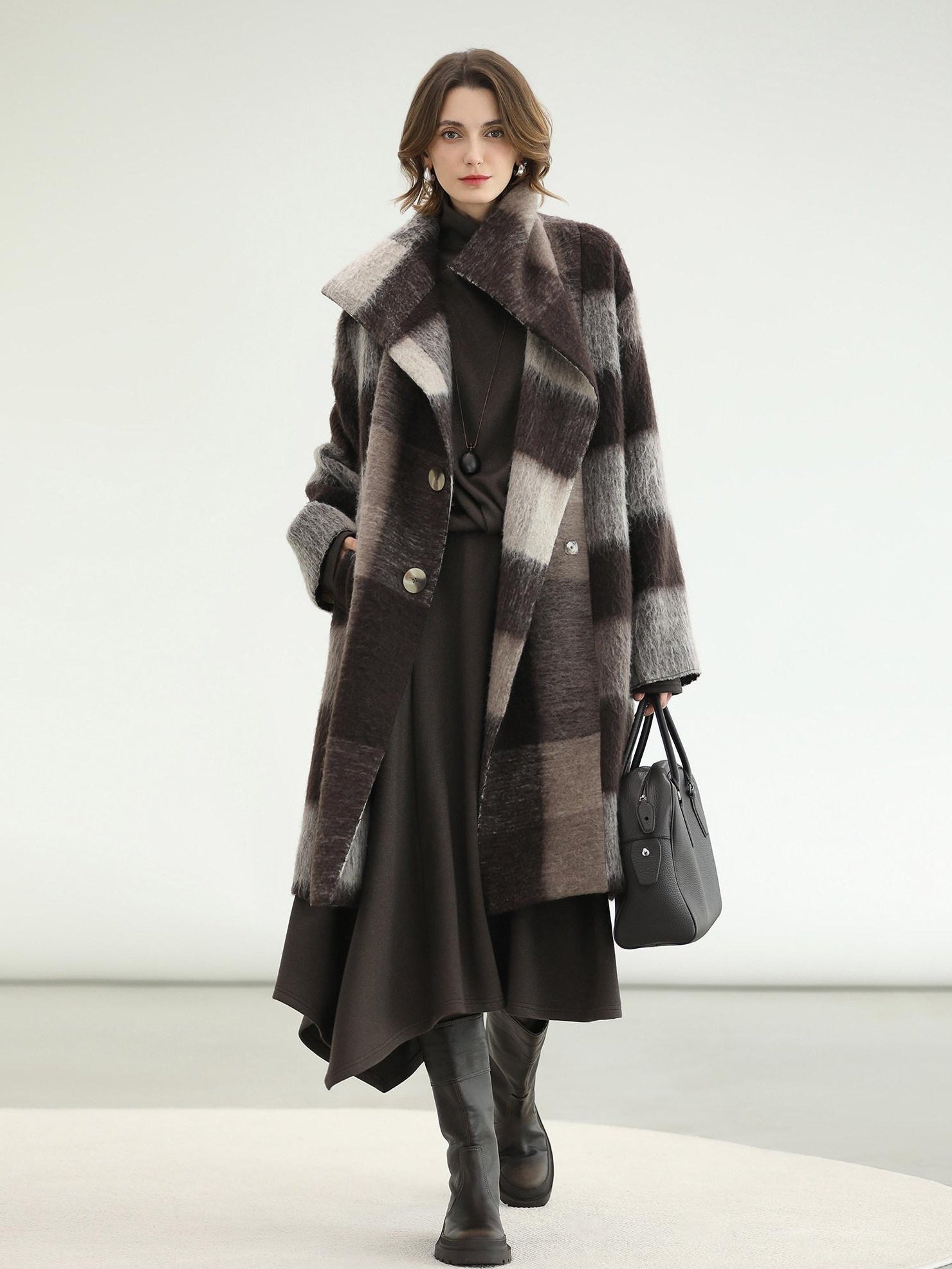 COCOBELLA Patchwork Knit Two Piece Set Stand Collar Long Sleeve Loose Fit Women Sweater