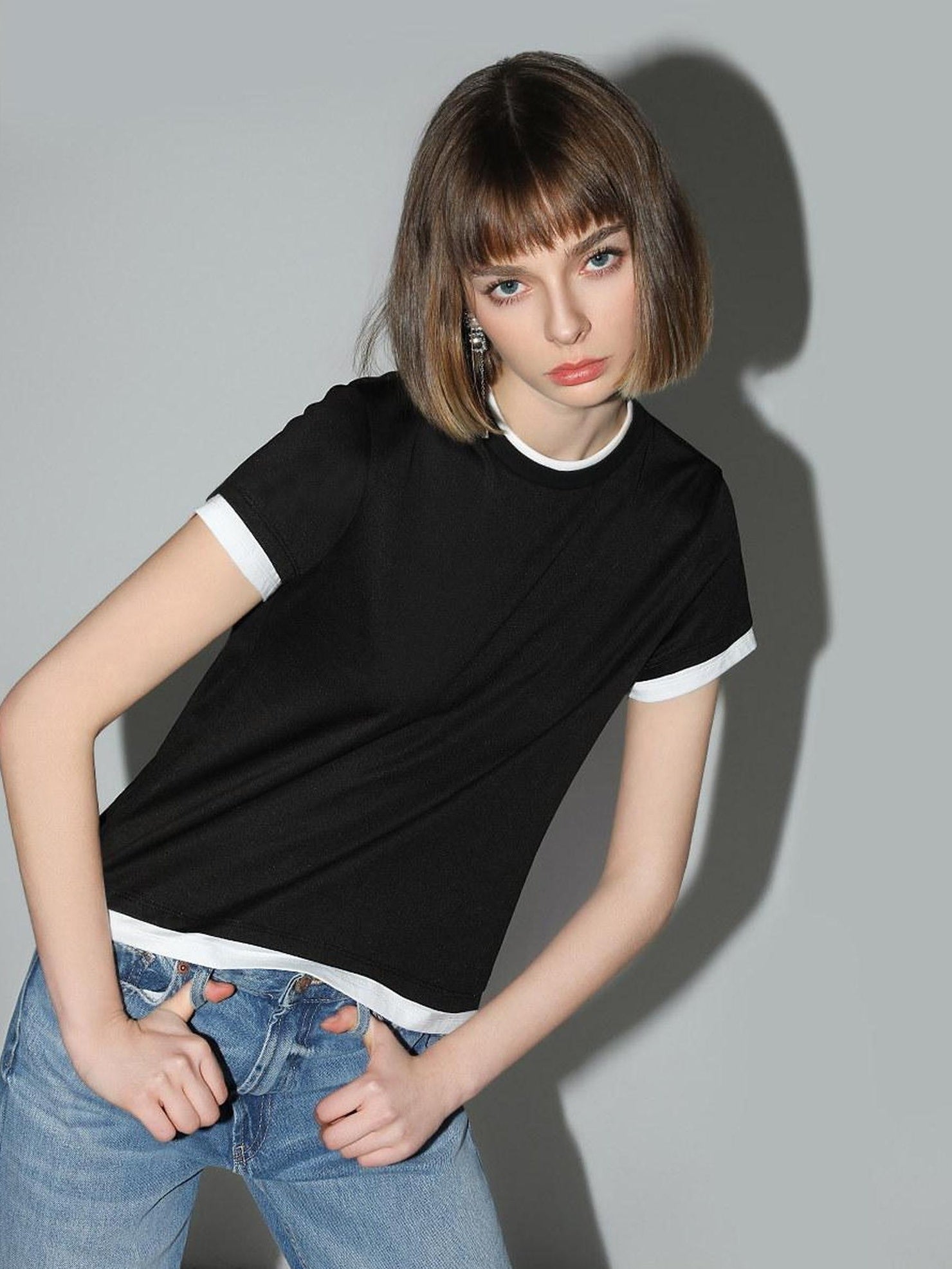 COCOBELLA Patchwork Short Sleeve Regular Fit Office Women Poly Cotton Black T-Shirts