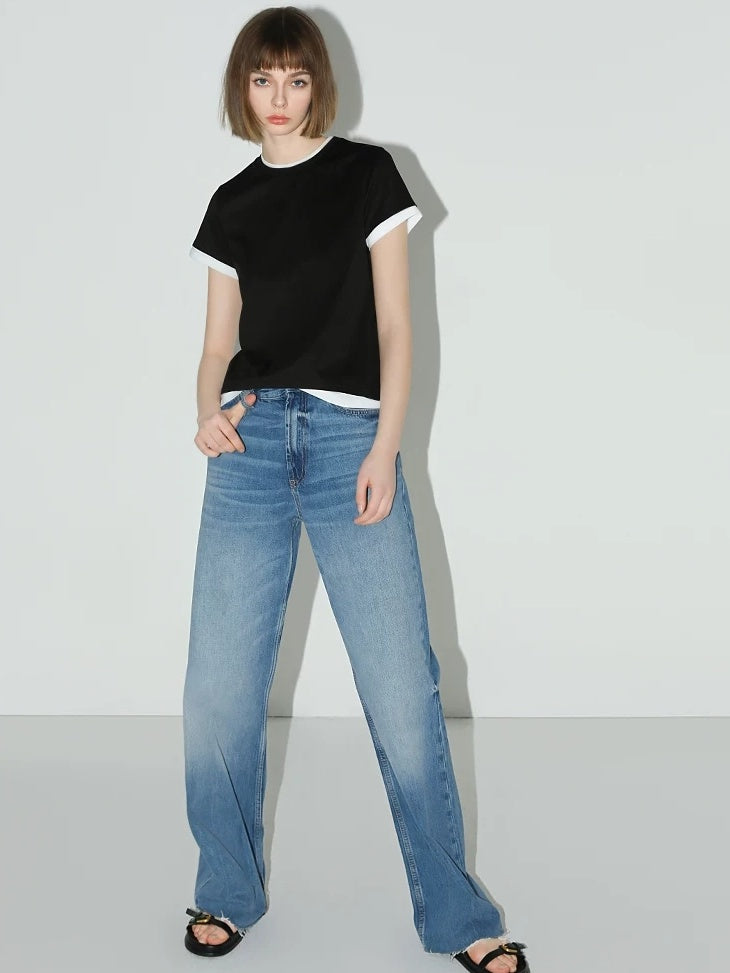 COCOBELLA Patchwork Short Sleeve Regular Fit Office Women Poly Cotton Black T-Shirts