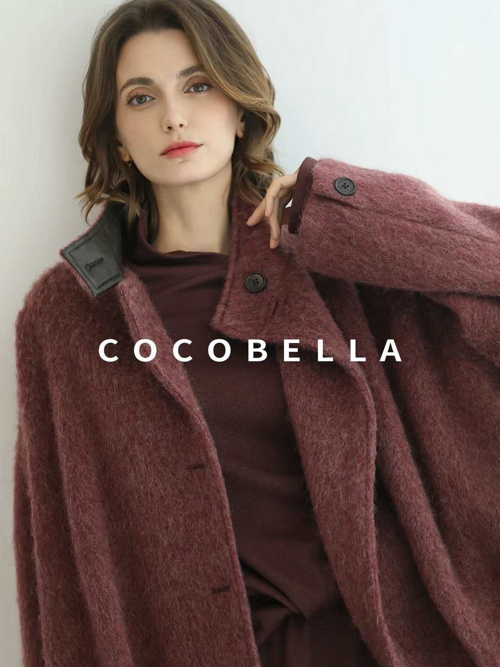 COCOBELLA Patchwork Two Piece Loose Fit Stand Collar Long Sleeve Women Knit Dress Sweater