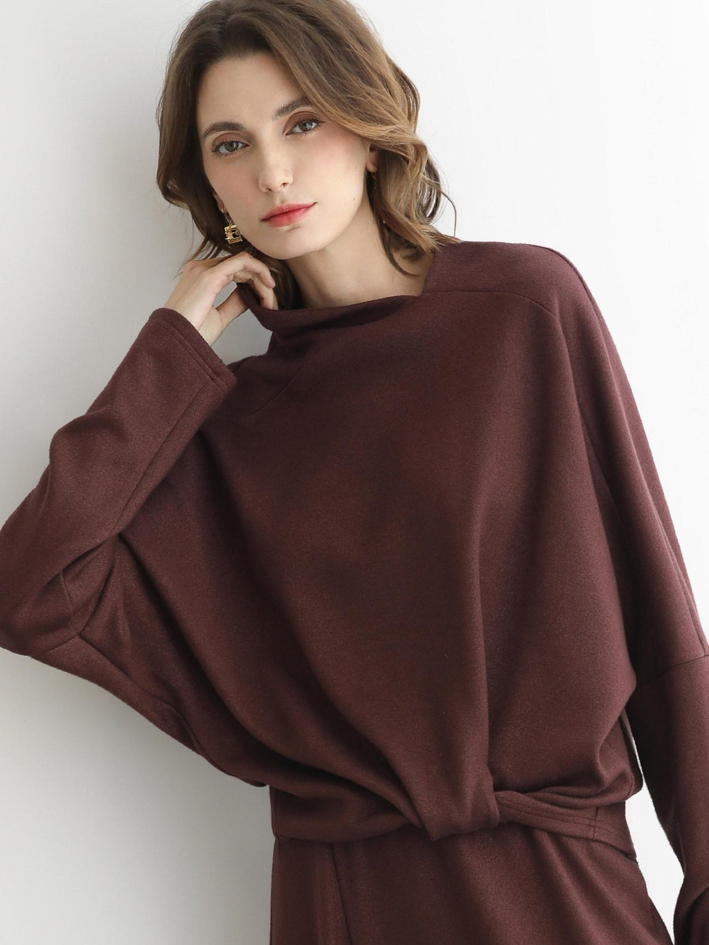 COCOBELLA Patchwork Two Piece Loose Fit Stand Collar Long Sleeve Women Knit Dress Sweater