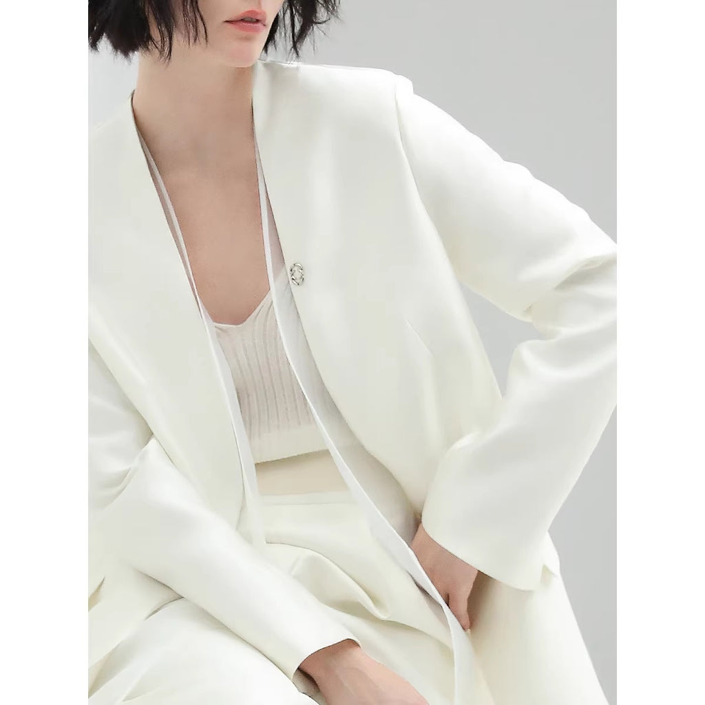 COCOBELLA_Pearl_White_Mesh_Patchwork_Slim_Fit_Office_Open_Pocket_Longsleeve_Blazers_MISSTT