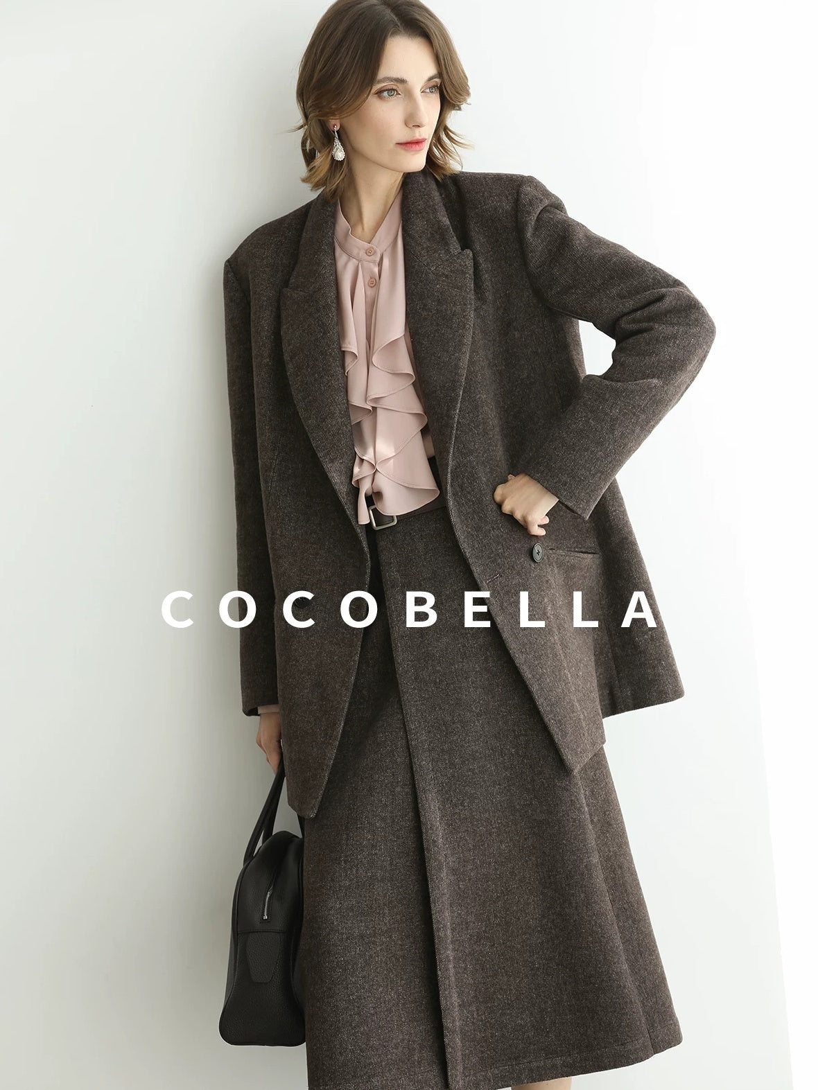 COCOBELLA Petal Pink French Ruffle Collar Button Straight Fit Women Long Sleeve Shirts