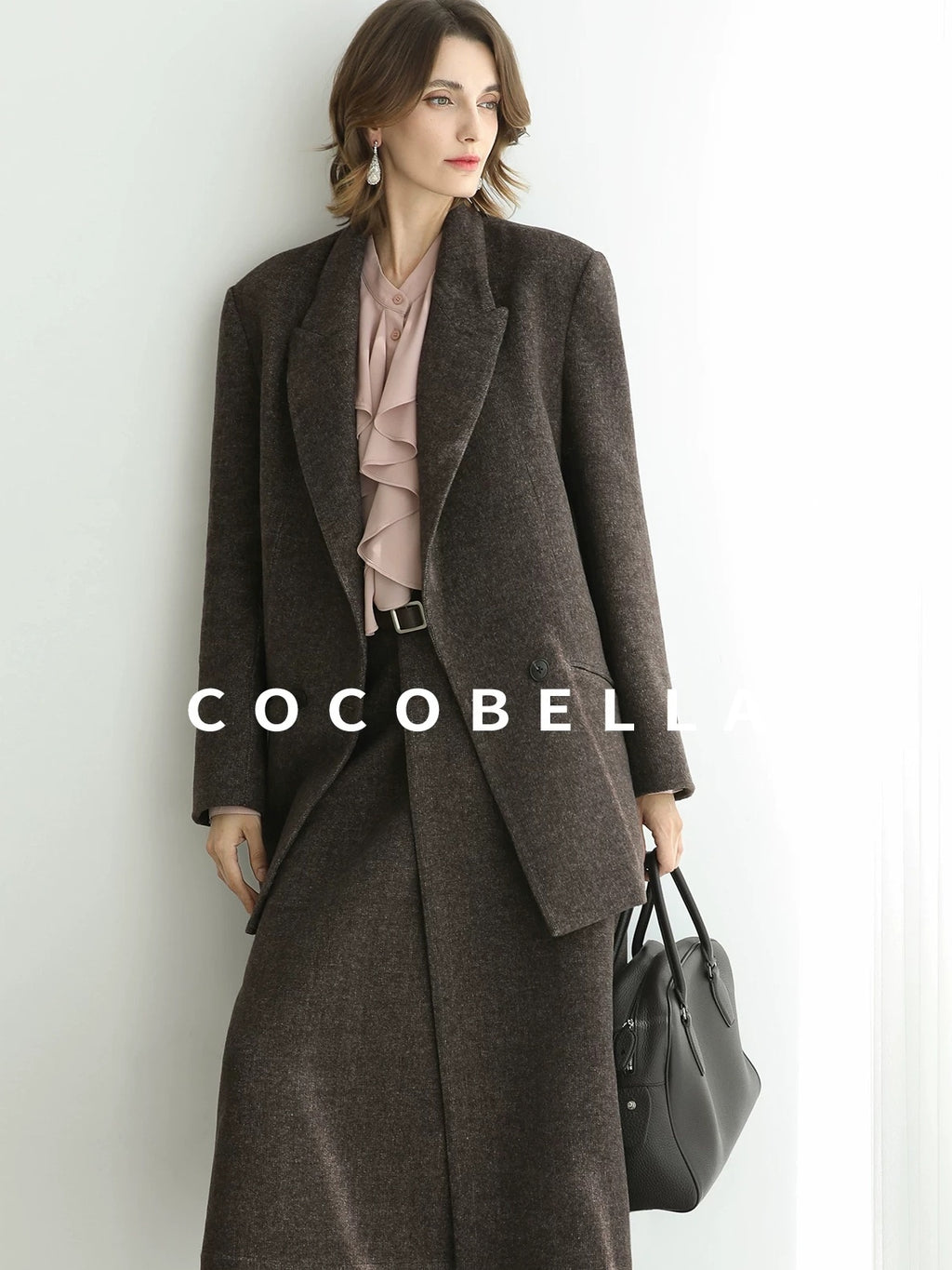 COCOBELLA Petal Pink French Ruffle Collar Button Straight Fit Women Long Sleeve Shirts