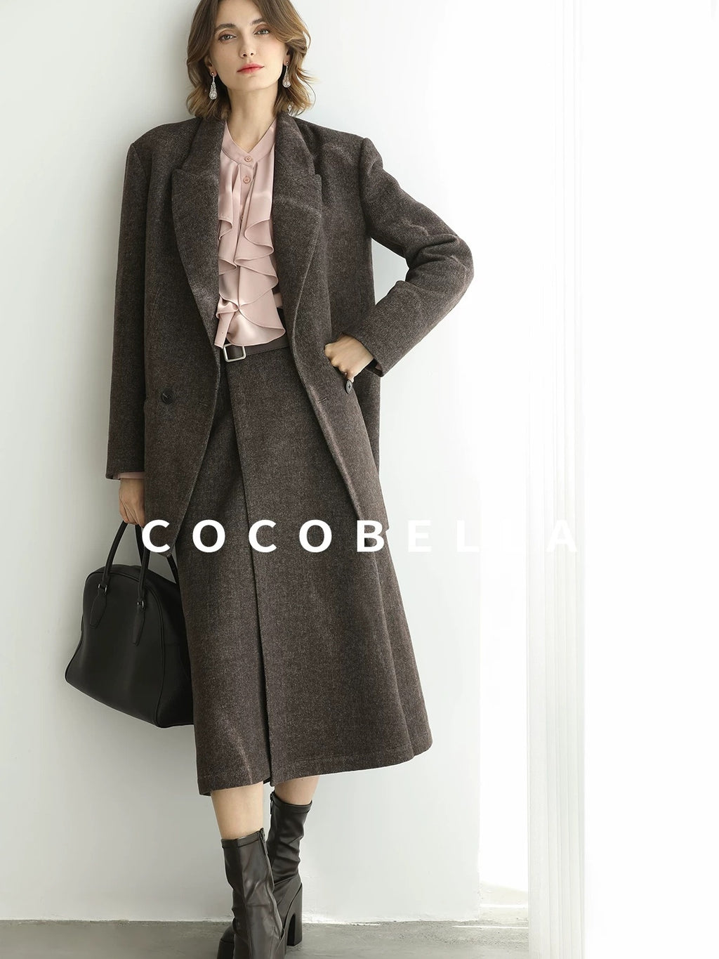 COCOBELLA Petal Pink French Ruffle Collar Button Straight Fit Women Long Sleeve Shirts