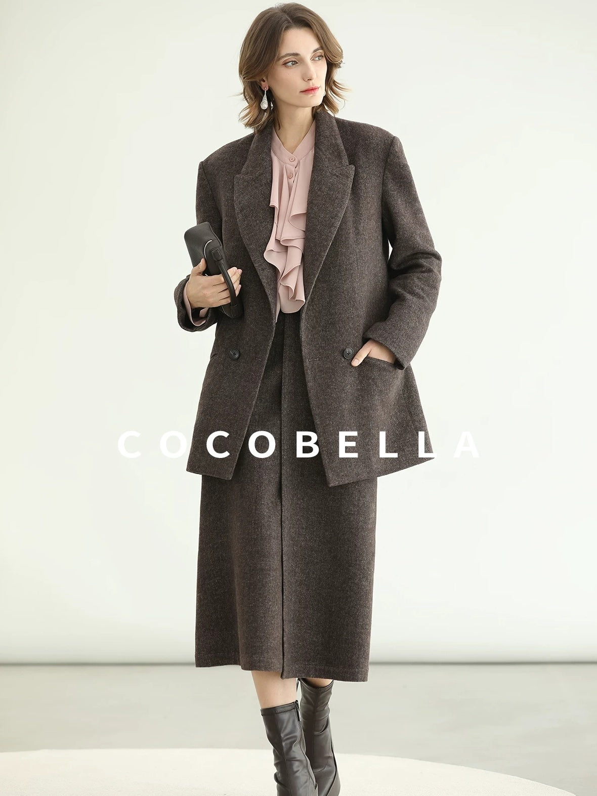 COCOBELLA Petal Pink French Ruffle Collar Button Straight Fit Women Long Sleeve Shirts