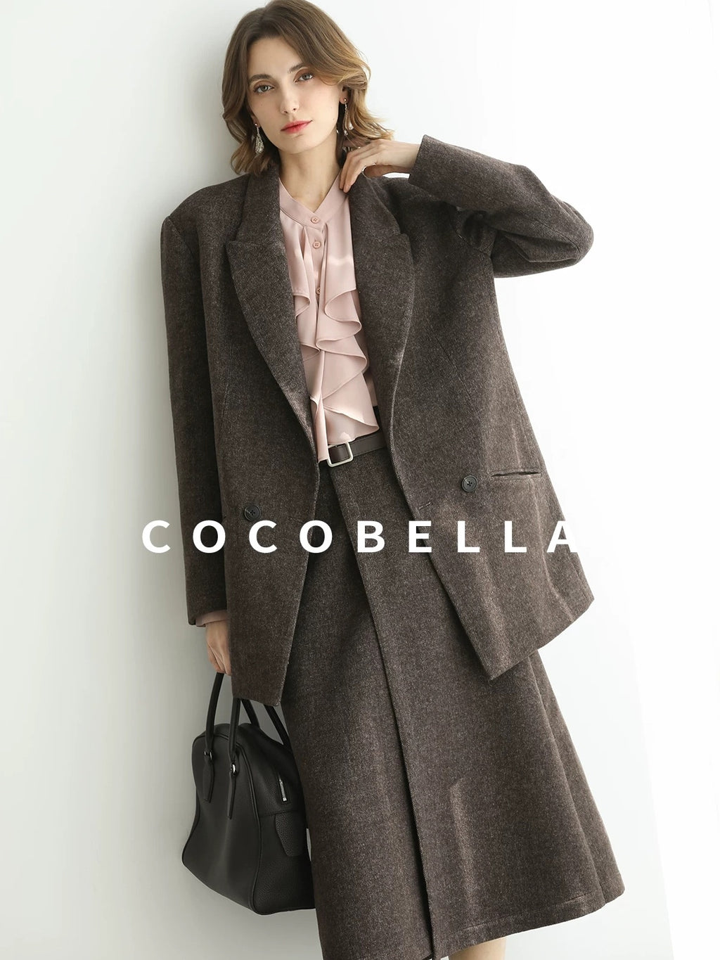 COCOBELLA Petal Pink French Ruffle Collar Button Straight Fit Women Long Sleeve Shirts