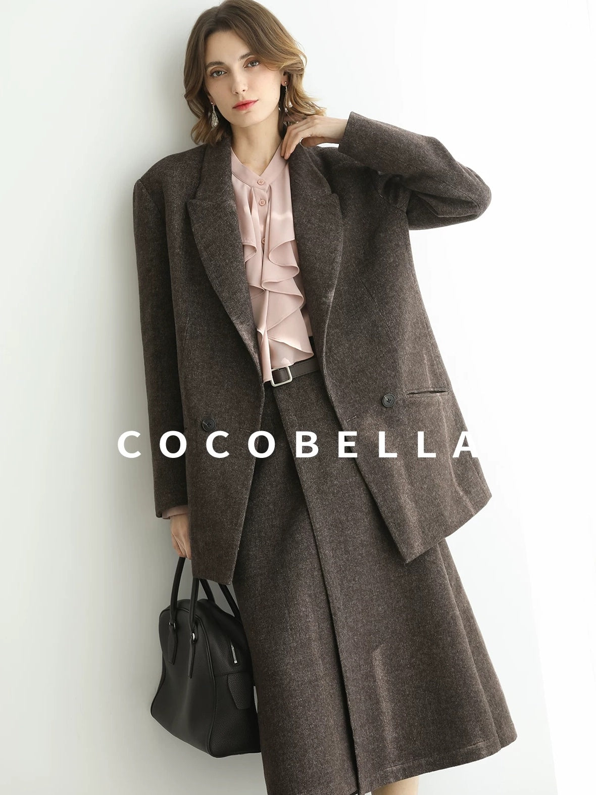 COCOBELLA Petal Pink French Ruffle Collar Button Straight Fit Women Long Sleeve Shirts