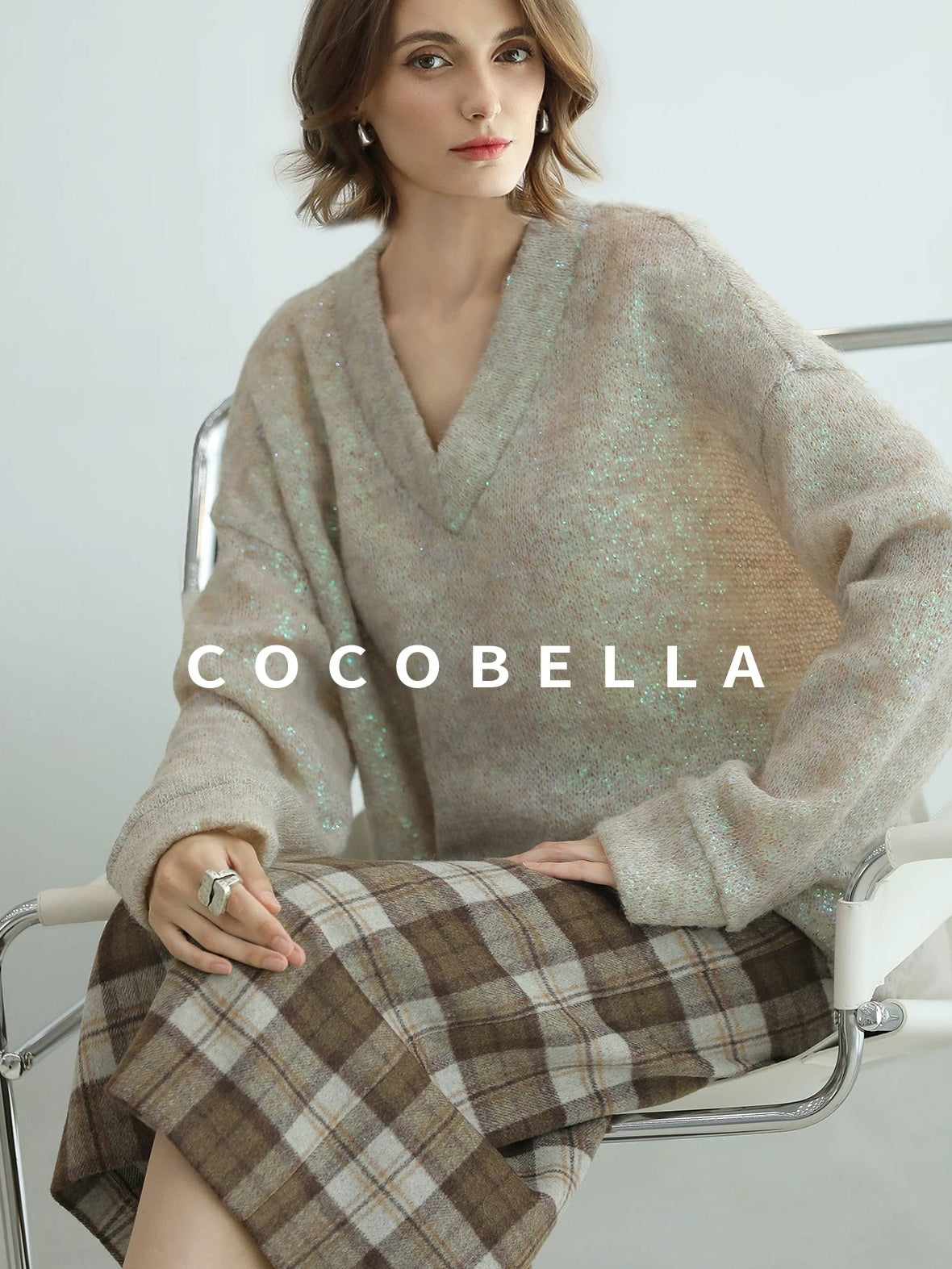 COCOBELLA Plaid High Waist Lined Patchwork Straight Ol Office Women Midi Wool Blend Skirts