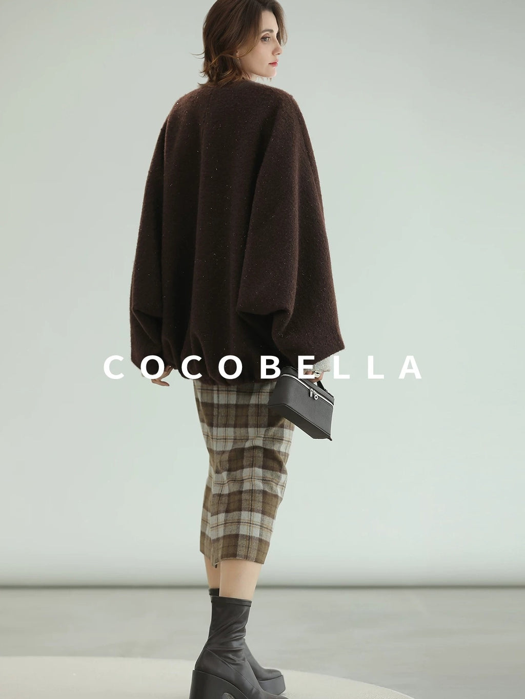 COCOBELLA Plaid High Waist Lined Patchwork Straight Ol Office Women Midi Wool Blend Skirts