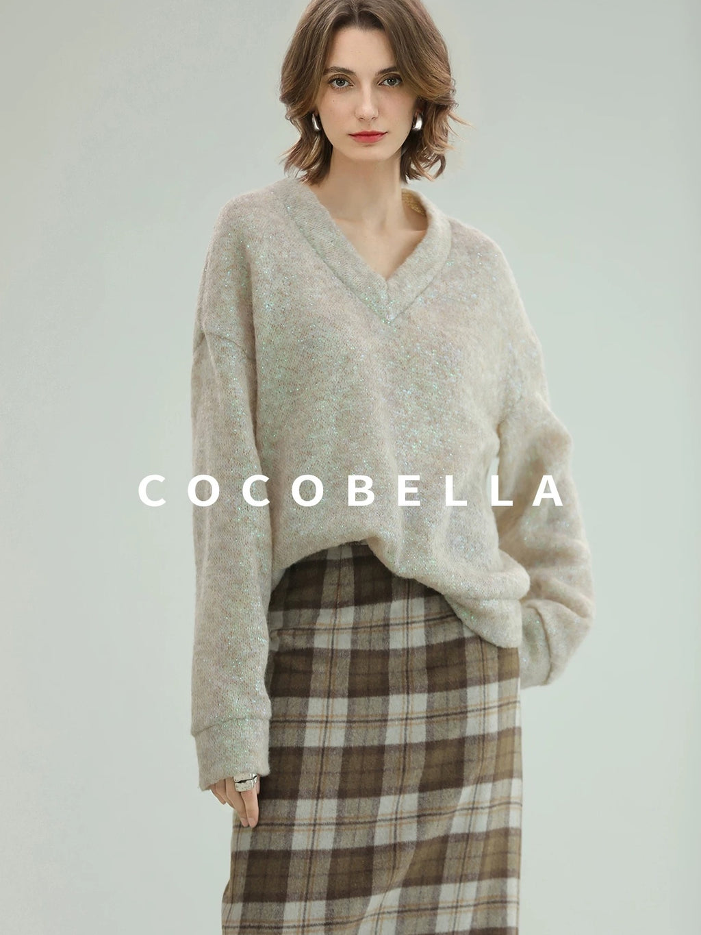 COCOBELLA Plaid High Waist Lined Patchwork Straight Ol Office Women Midi Wool Blend Skirts