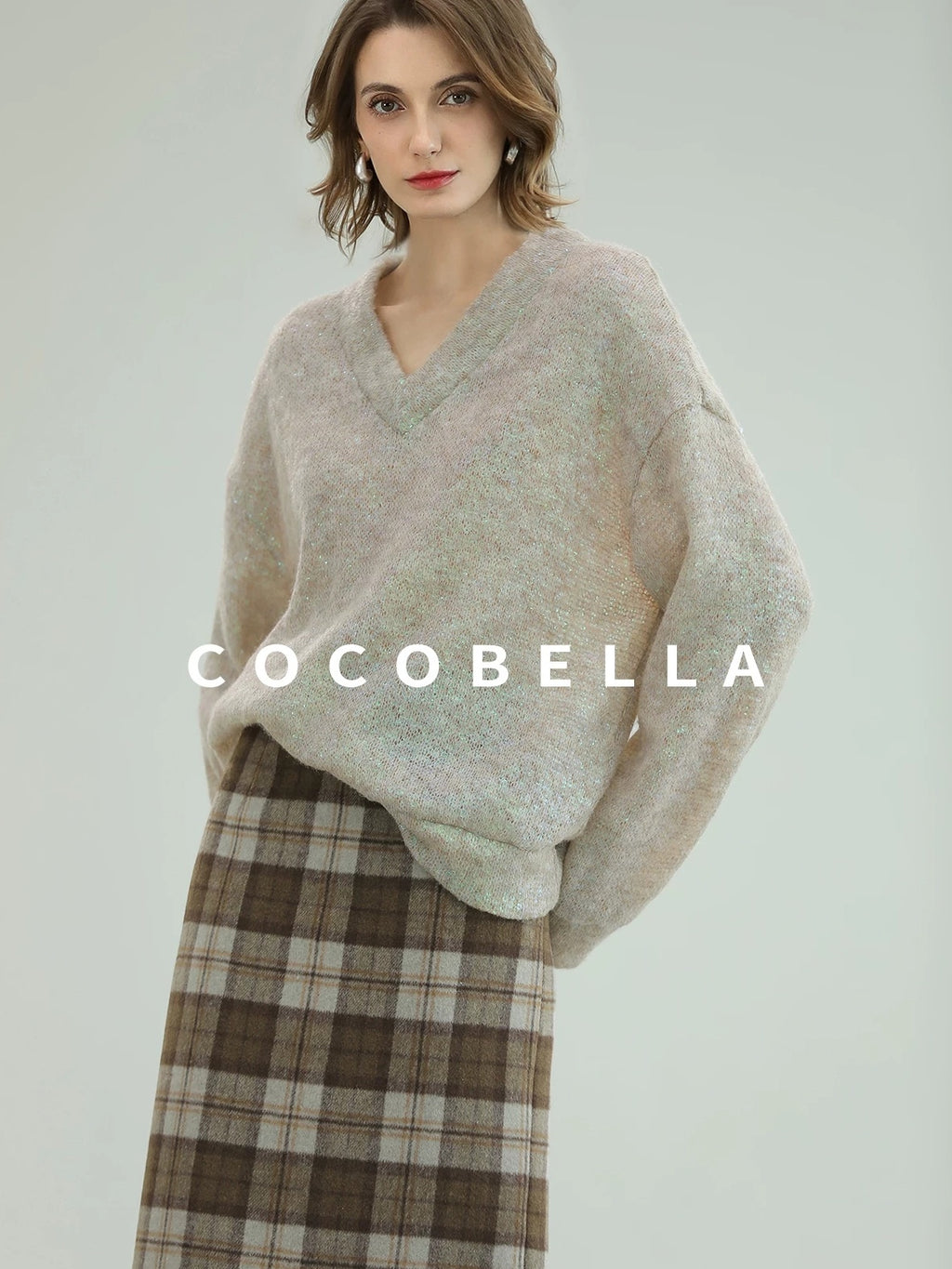 COCOBELLA Plaid High Waist Lined Patchwork Straight Ol Office Women Midi Wool Blend Skirts