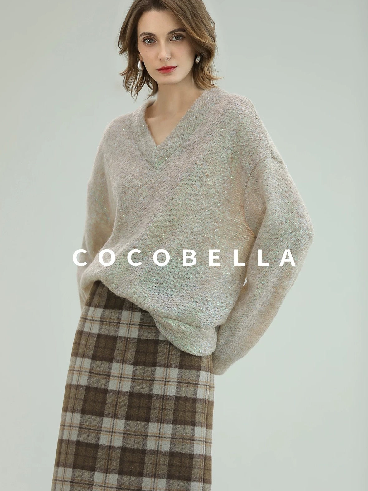 COCOBELLA Plaid High Waist Lined Patchwork Straight Ol Office Women Midi Wool Blend Skirts