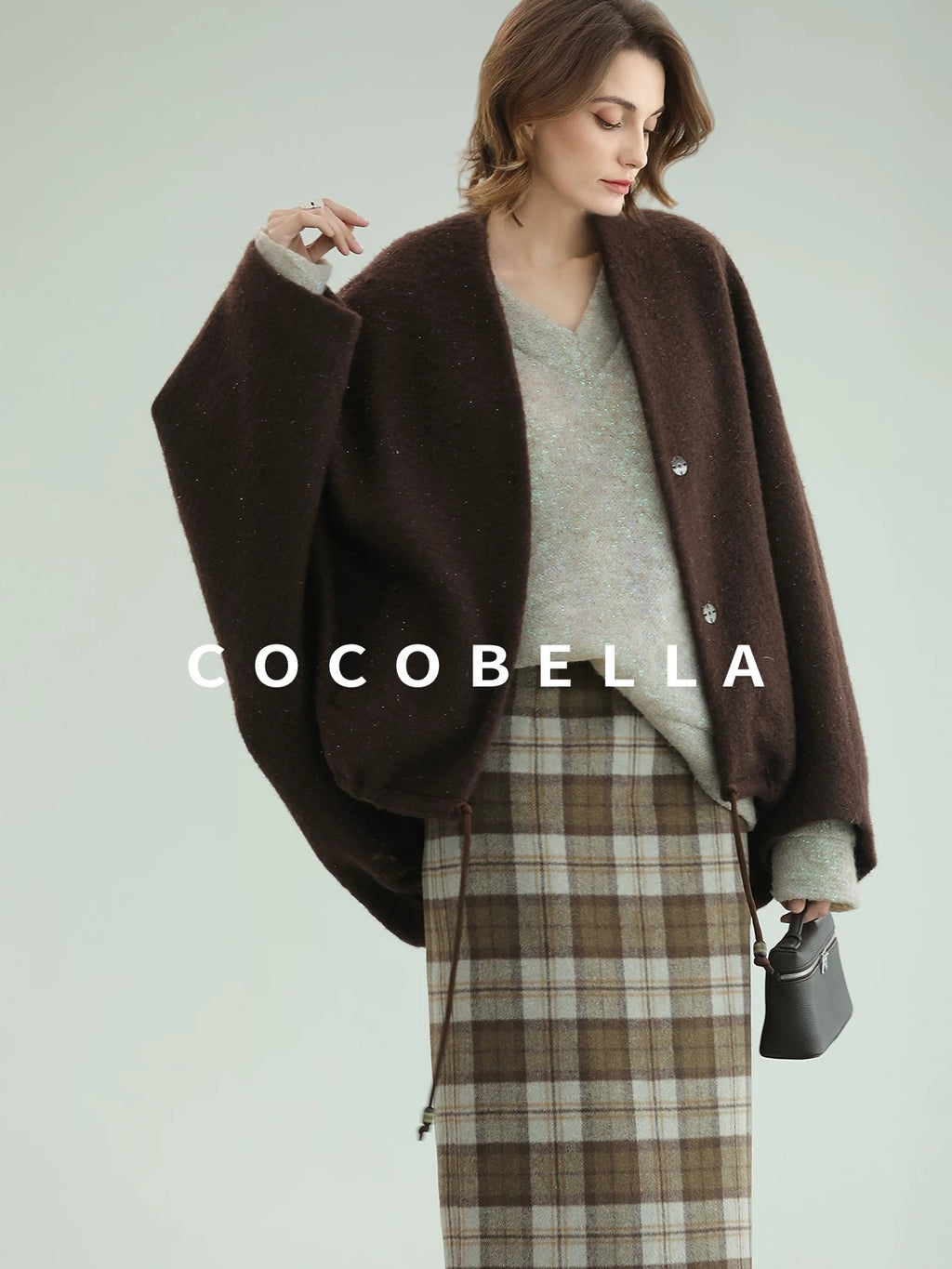 COCOBELLA Plaid High Waist Lined Patchwork Straight Ol Office Women Midi Wool Blend Skirts