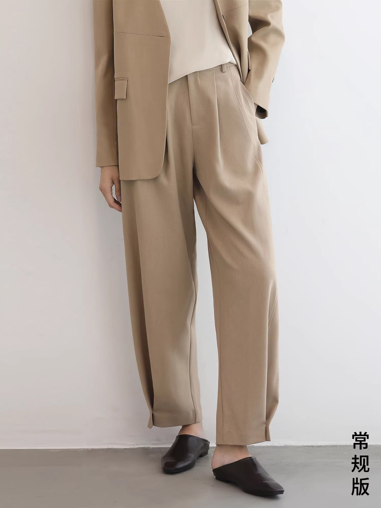 COCOBELLA_Pleated_Minimal_Harem_Tapered_Natural_Waist_Office_Ol_Ladies_Khaki_Pants_MISSTT