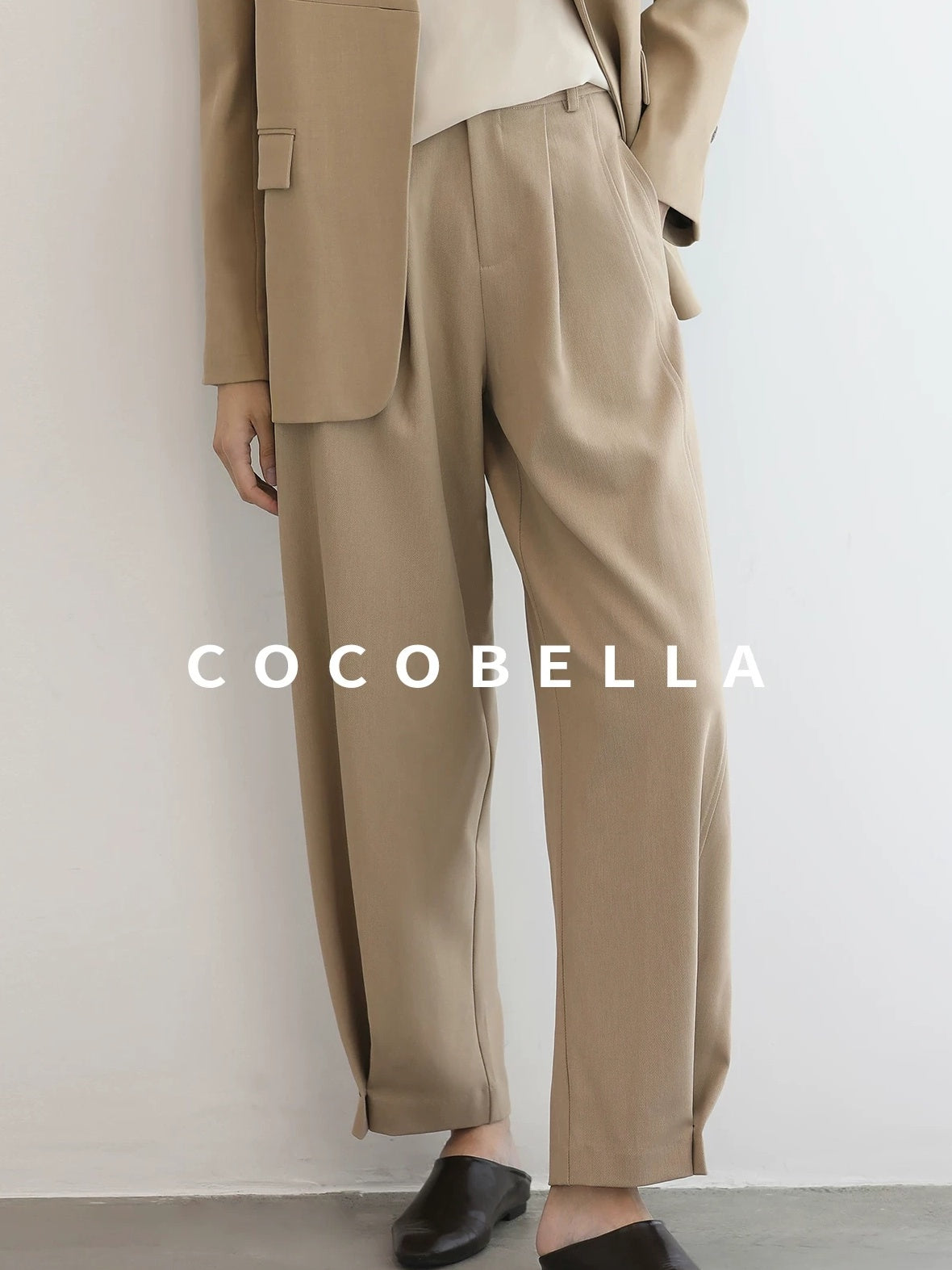 COCOBELLA Pleated Minimal Harem Tapered Natural Waist Office Ol Ladies Khaki Pants