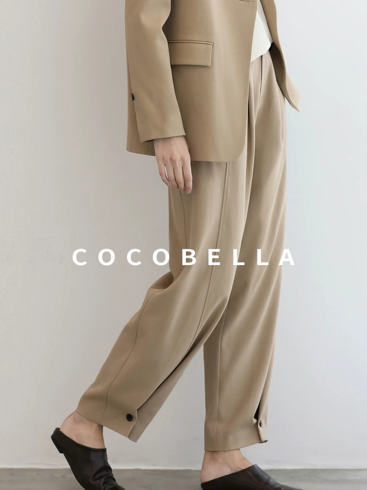 COCOBELLA Pleated Minimal Harem Tapered Natural Waist Office Ol Ladies Khaki Pants