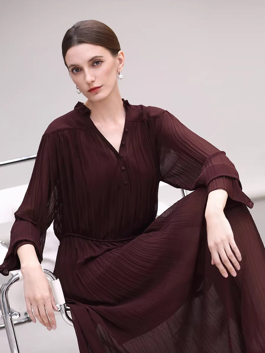 COCOBELLA_Pleated_Ruffle_Lace_Collar_A_Line_Office_Shirt_Dress_Two_Piece_T-Shirts_MISSTT