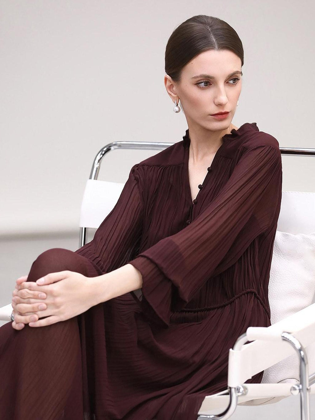 COCOBELLA Pleated Ruffle Lace Collar A Line Office Shirt Dress Two Piece T-Shirts