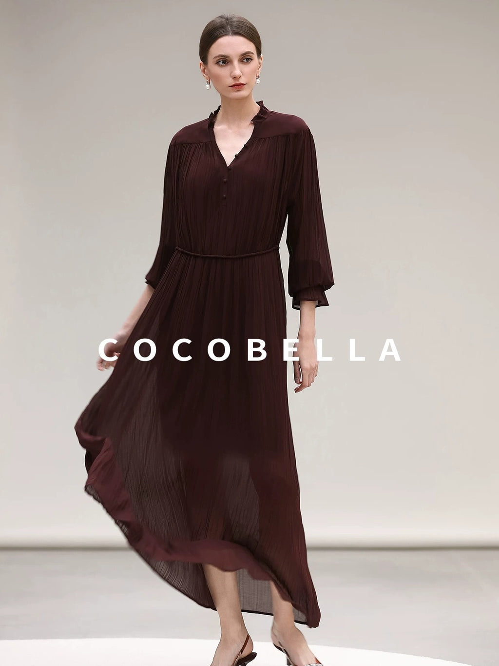 COCOBELLA Pleated Ruffle Lace Collar A Line Office Shirt Dress Two Piece T-Shirts