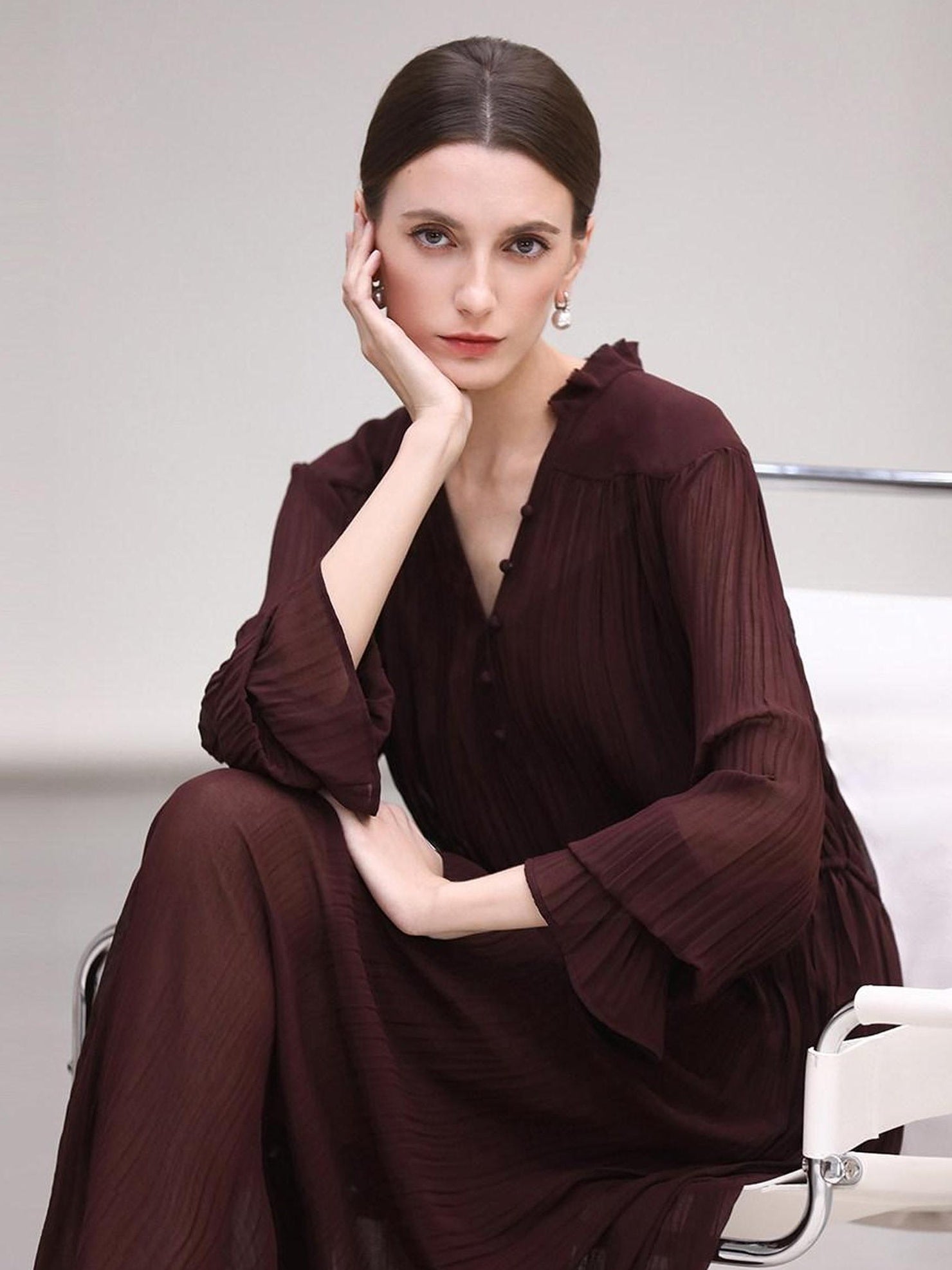 COCOBELLA Pleated Ruffle Lace Collar A Line Office Shirt Dress Two Piece T-Shirts