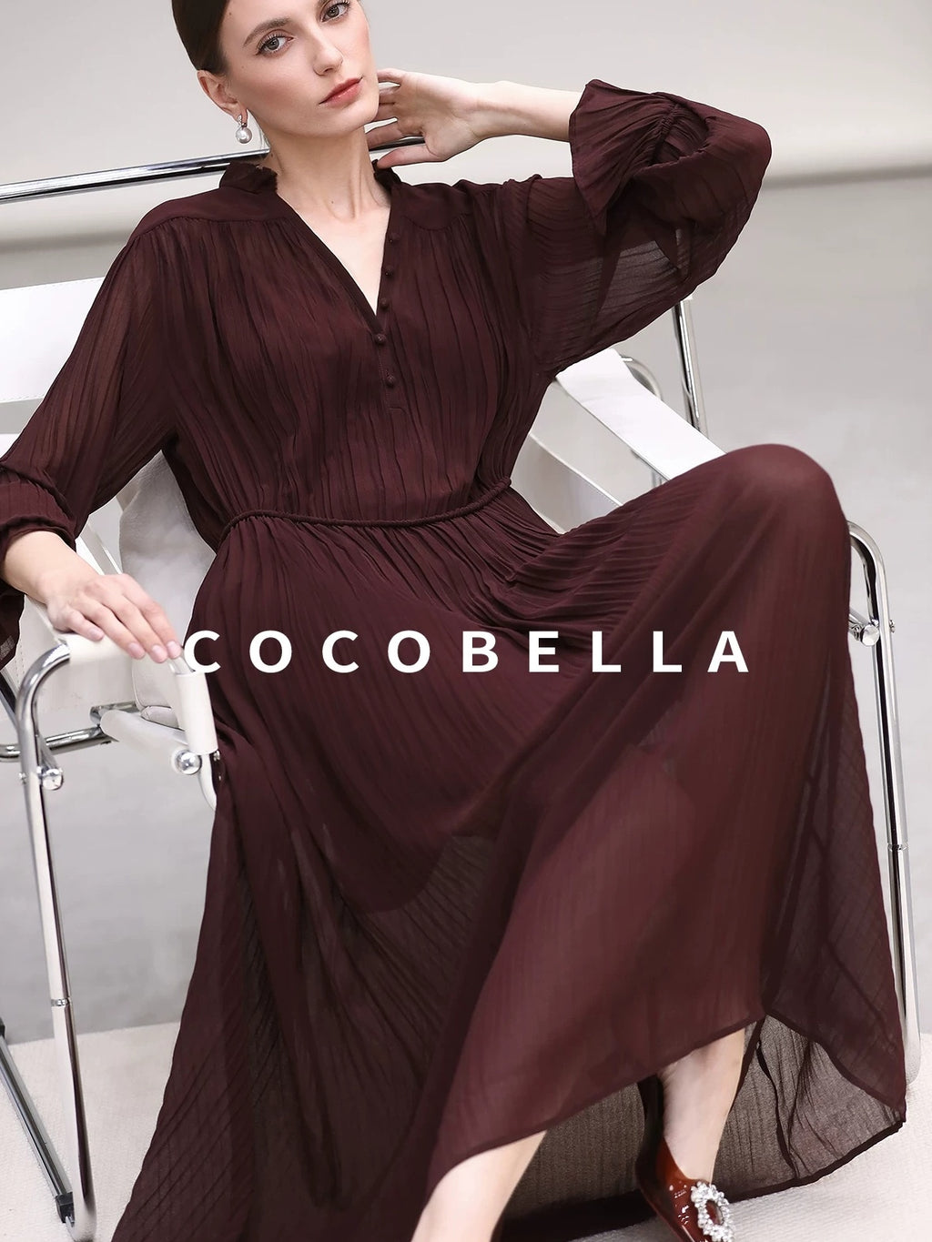 COCOBELLA Pleated Ruffle Lace Collar A Line Office Shirt Dress Two Piece T-Shirts