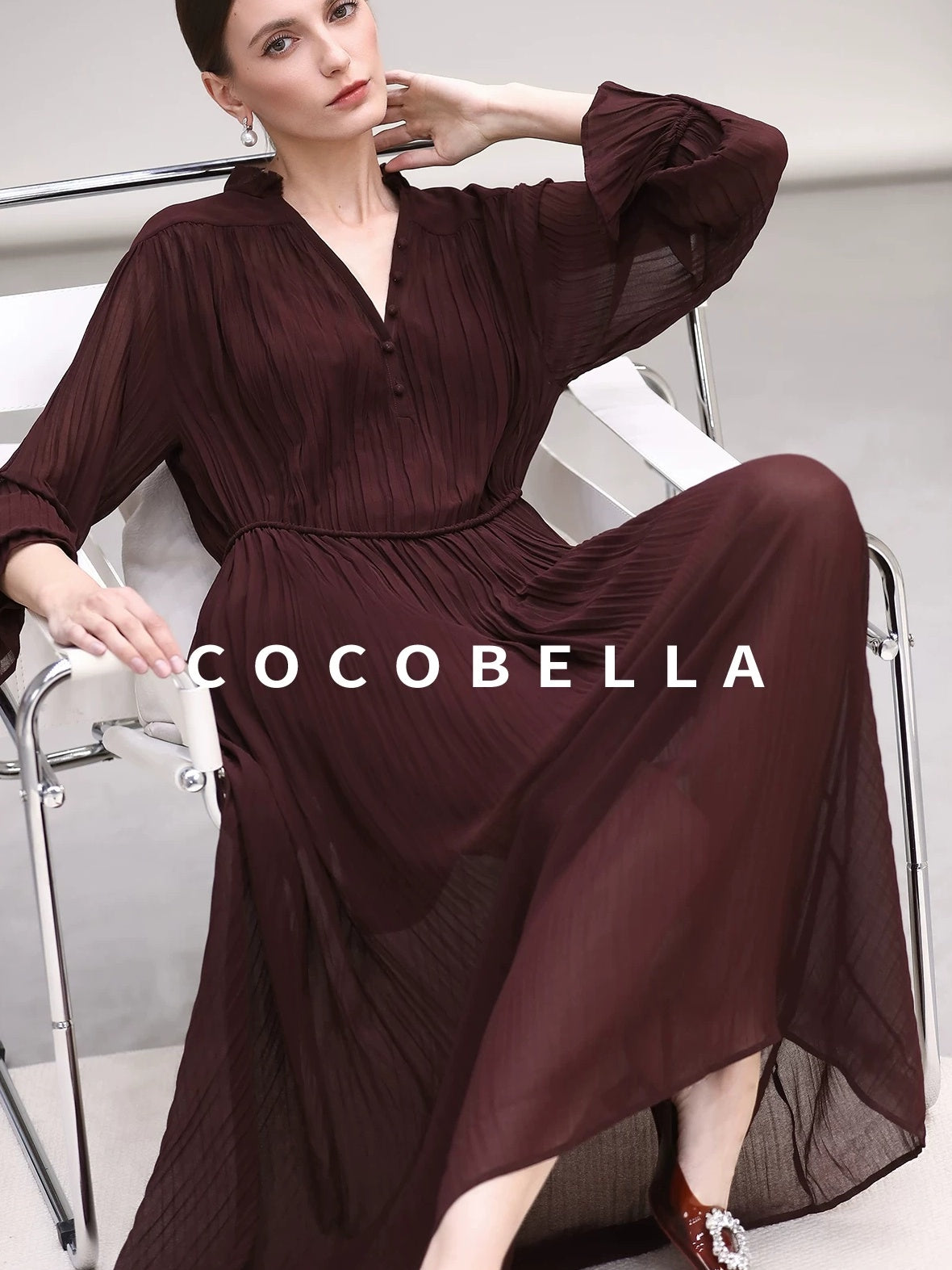 COCOBELLA Pleated Ruffle Lace Collar A Line Office Shirt Dress Two Piece T-Shirts