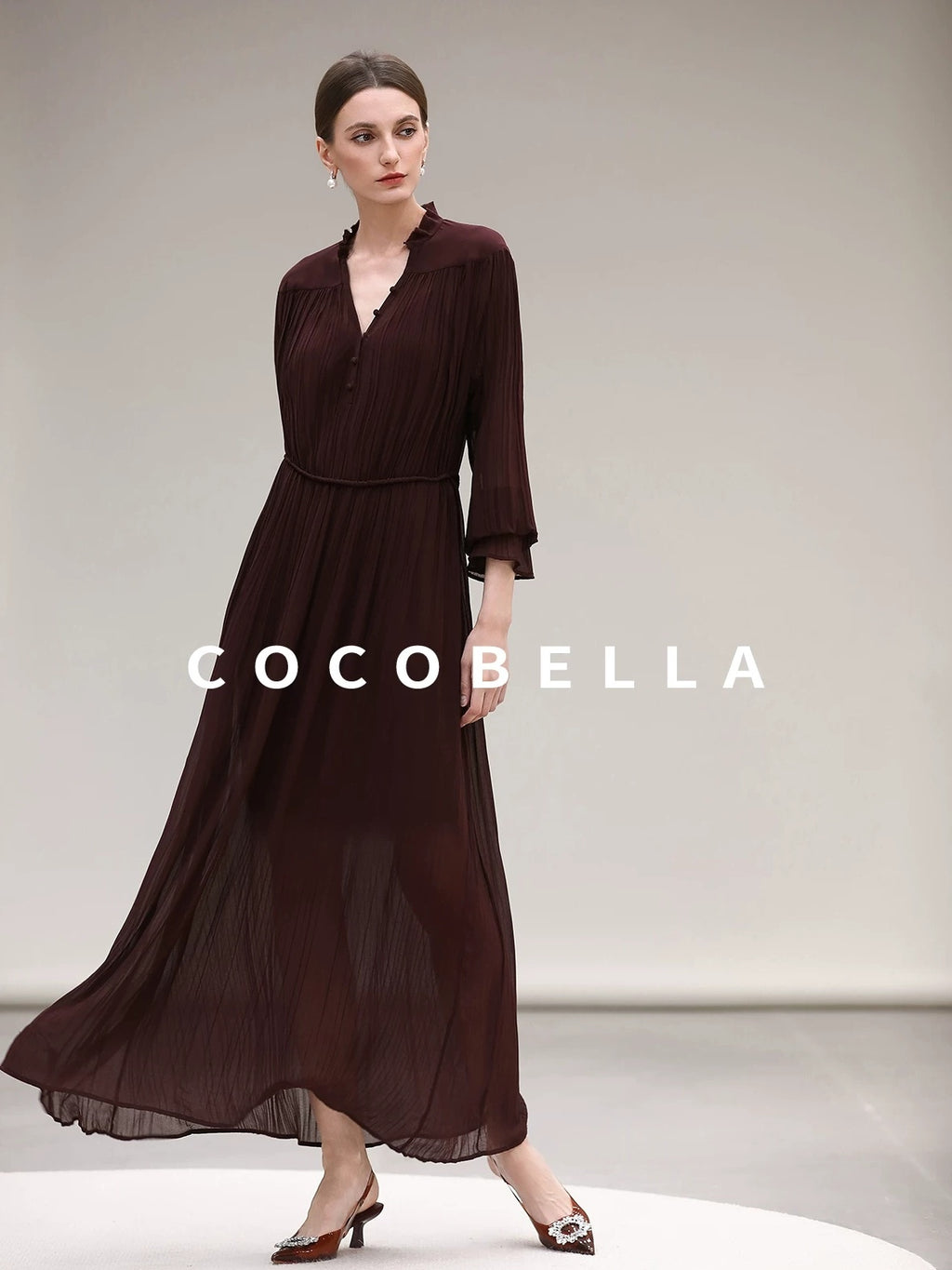 COCOBELLA Pleated Ruffle Lace Collar A Line Office Shirt Dress Two Piece T-Shirts