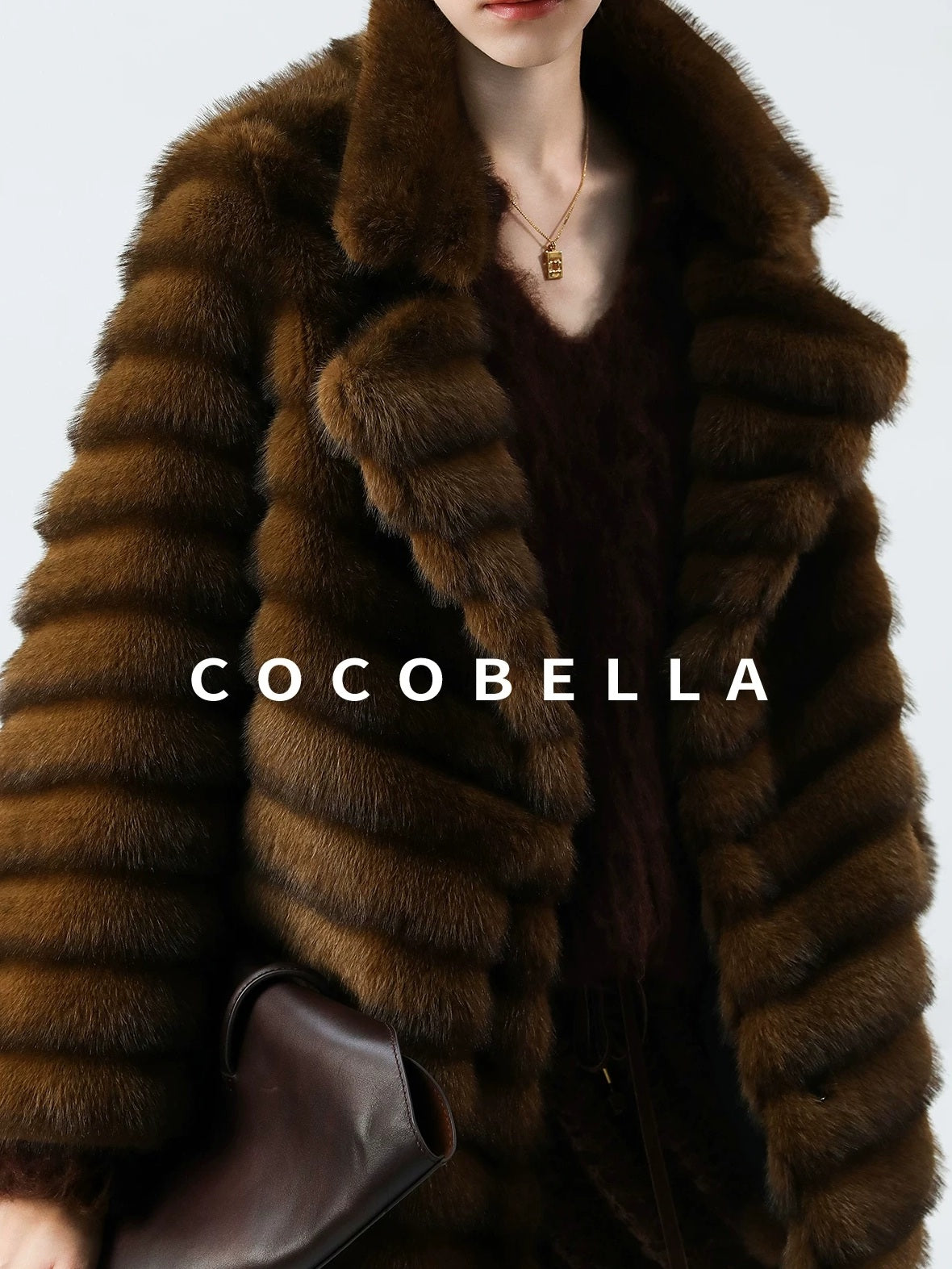 COCOBELLA Plush Faux Fur Horizontal Panel Loose Fit Office Workwear Pastel Stripe Jackets